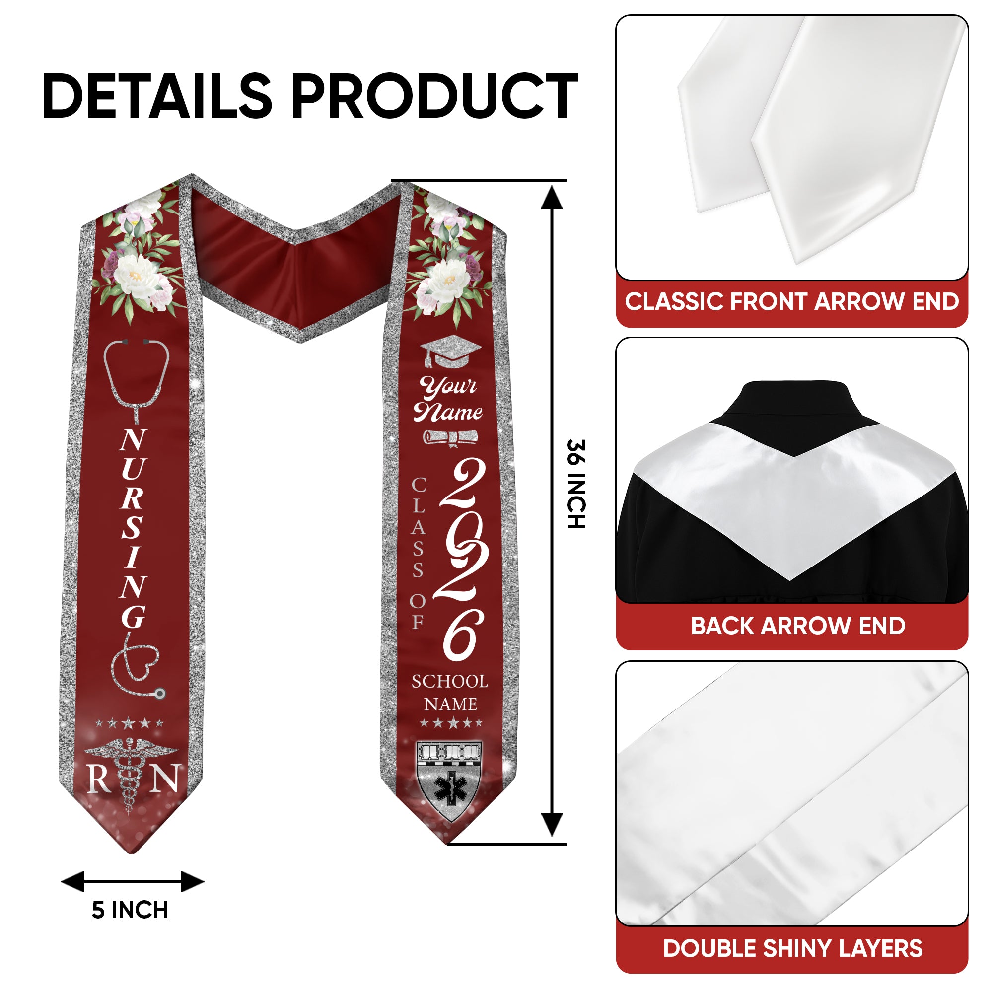 Customized RN Graduation Sash for Nursing School Completion, Professional Nurse Stole 2026