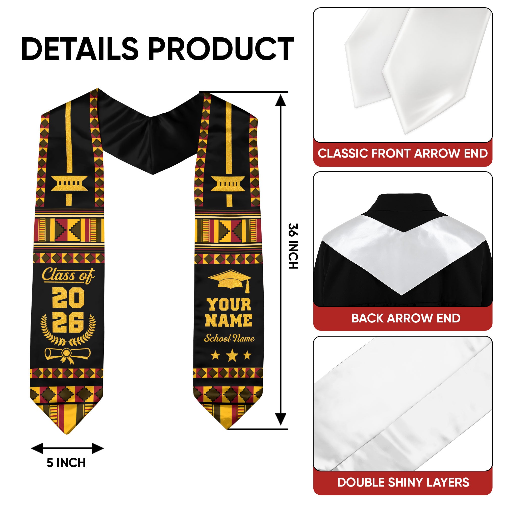African Flag Graduation Sash 2026, Africa Stole, Tailored Finish for 2026 Grads