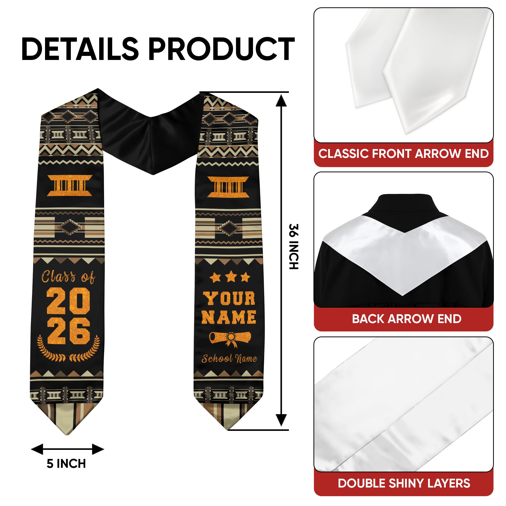 Africa Flag Graduation Stole 2026, Africa Graduation Sash, Signature Detail for Graduates