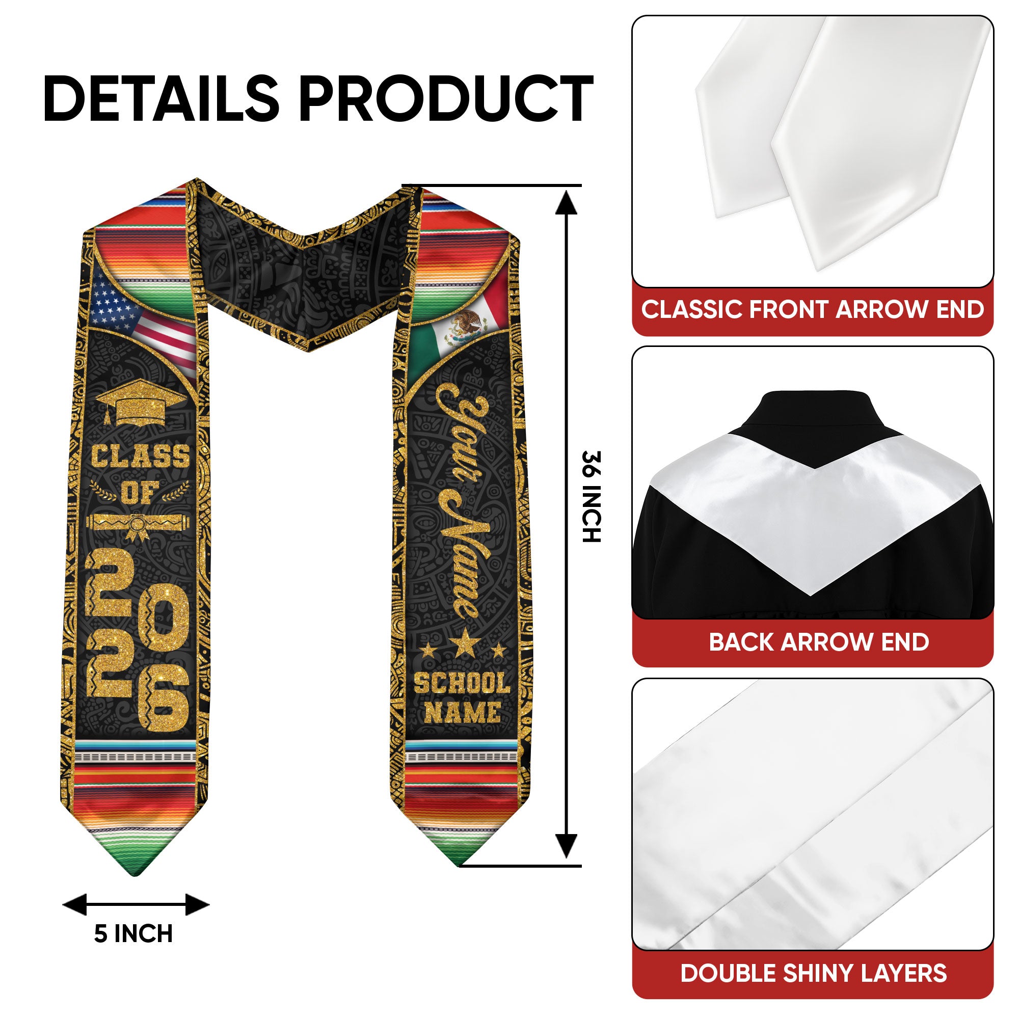 Mexico Graduation Stole 2026, Mexican American Flag Graduation Sash, Mexican Grad Stole