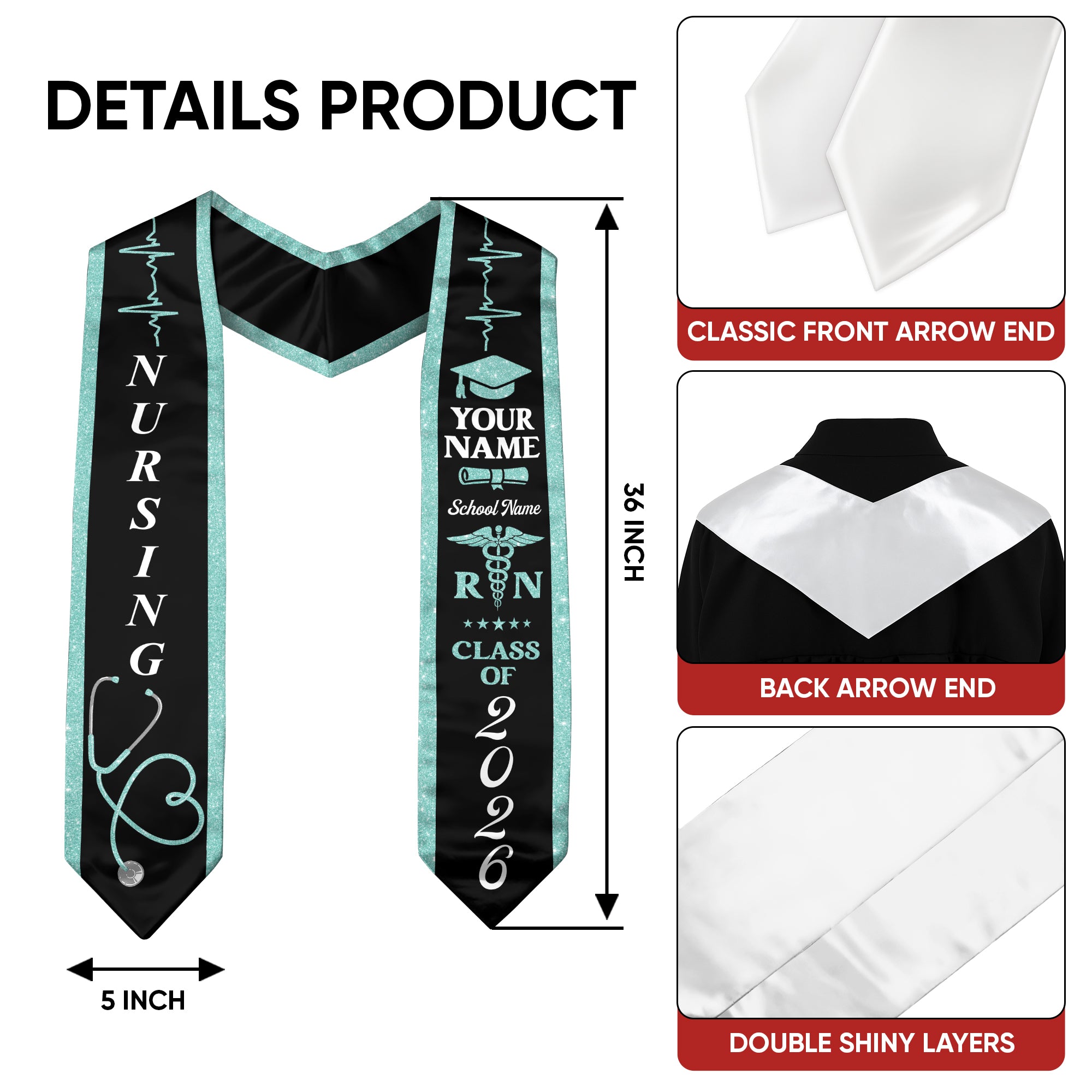 Customized Graduation Stole for RN and BSN Students Nursing School, Sash 2026