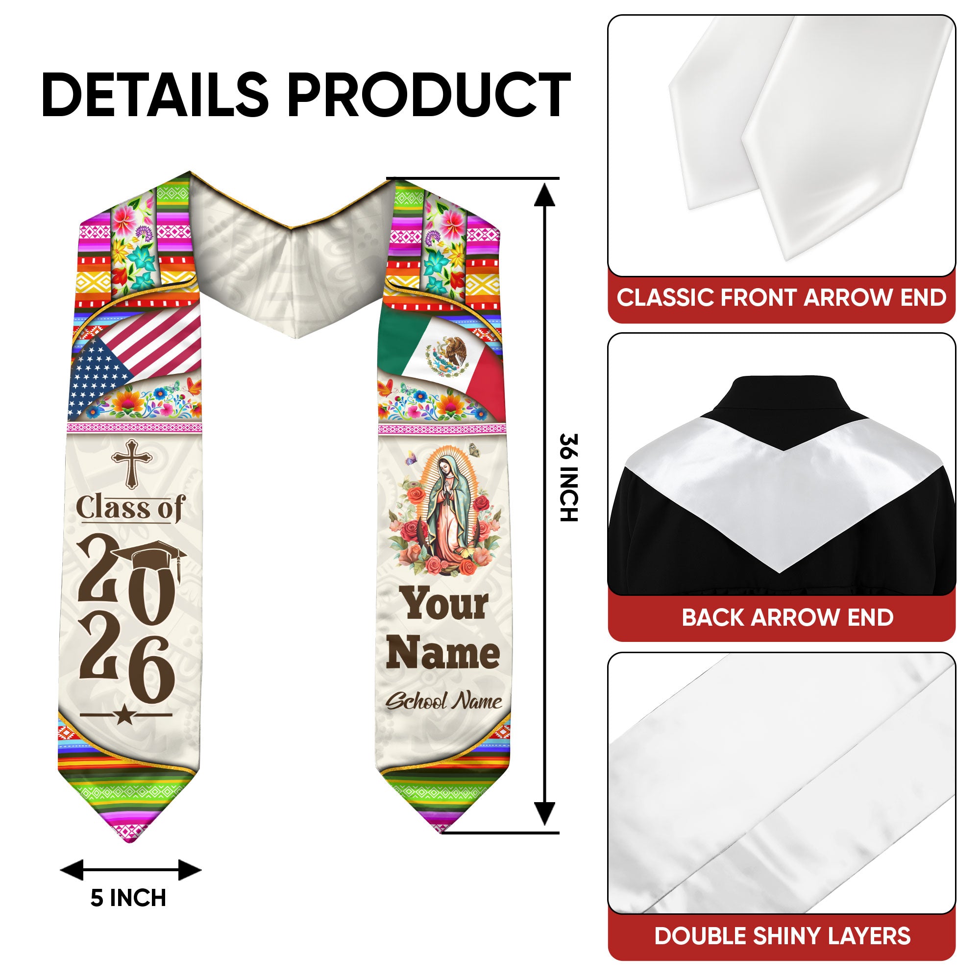 Mexico Graduation Sash 2026, Mexican Flag Stole, Mexican Stole, Custom Graduation Stole
