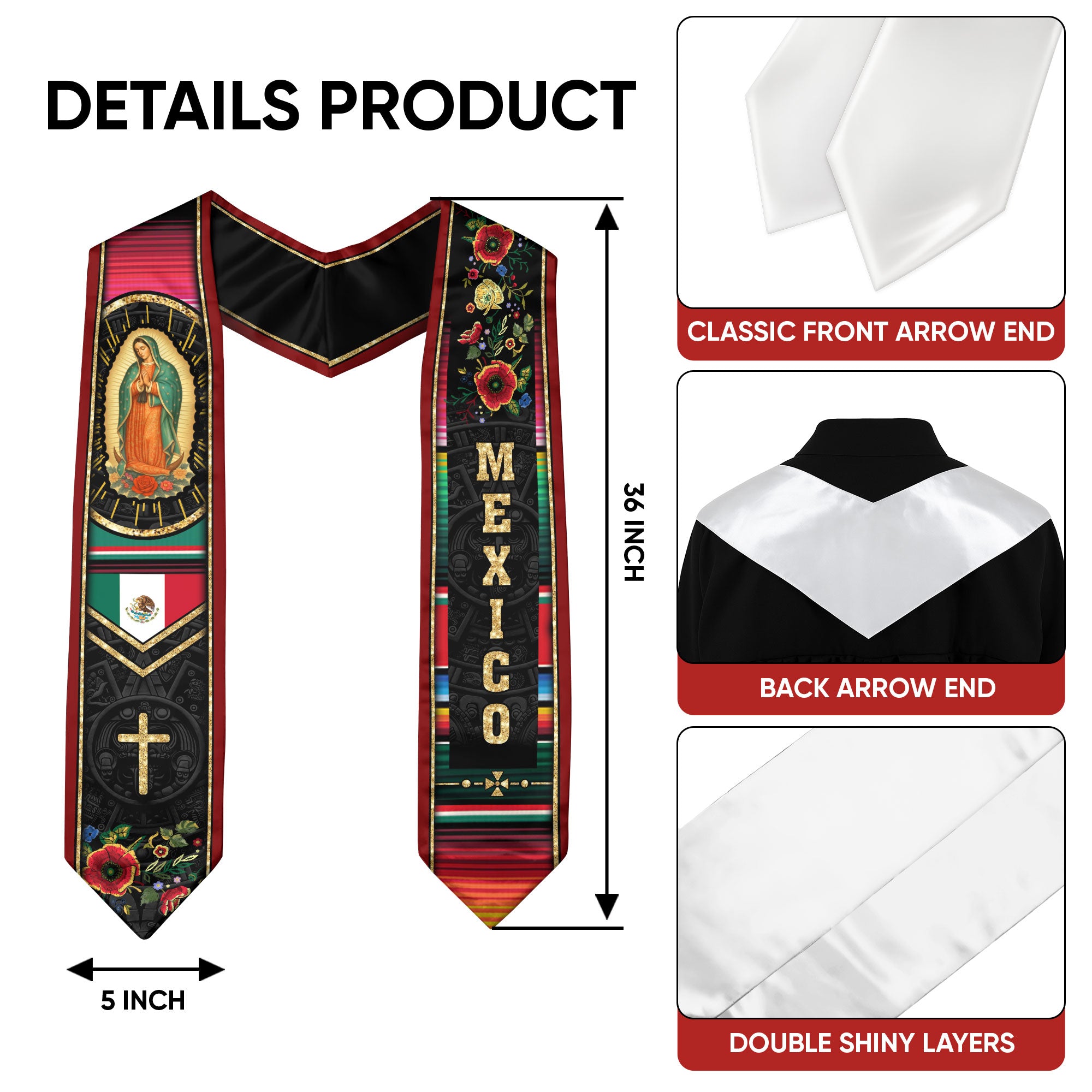 Mexico Graduation Stole 2026, Mexican Flag Graduation Sash, Mexican Stole for Graduation