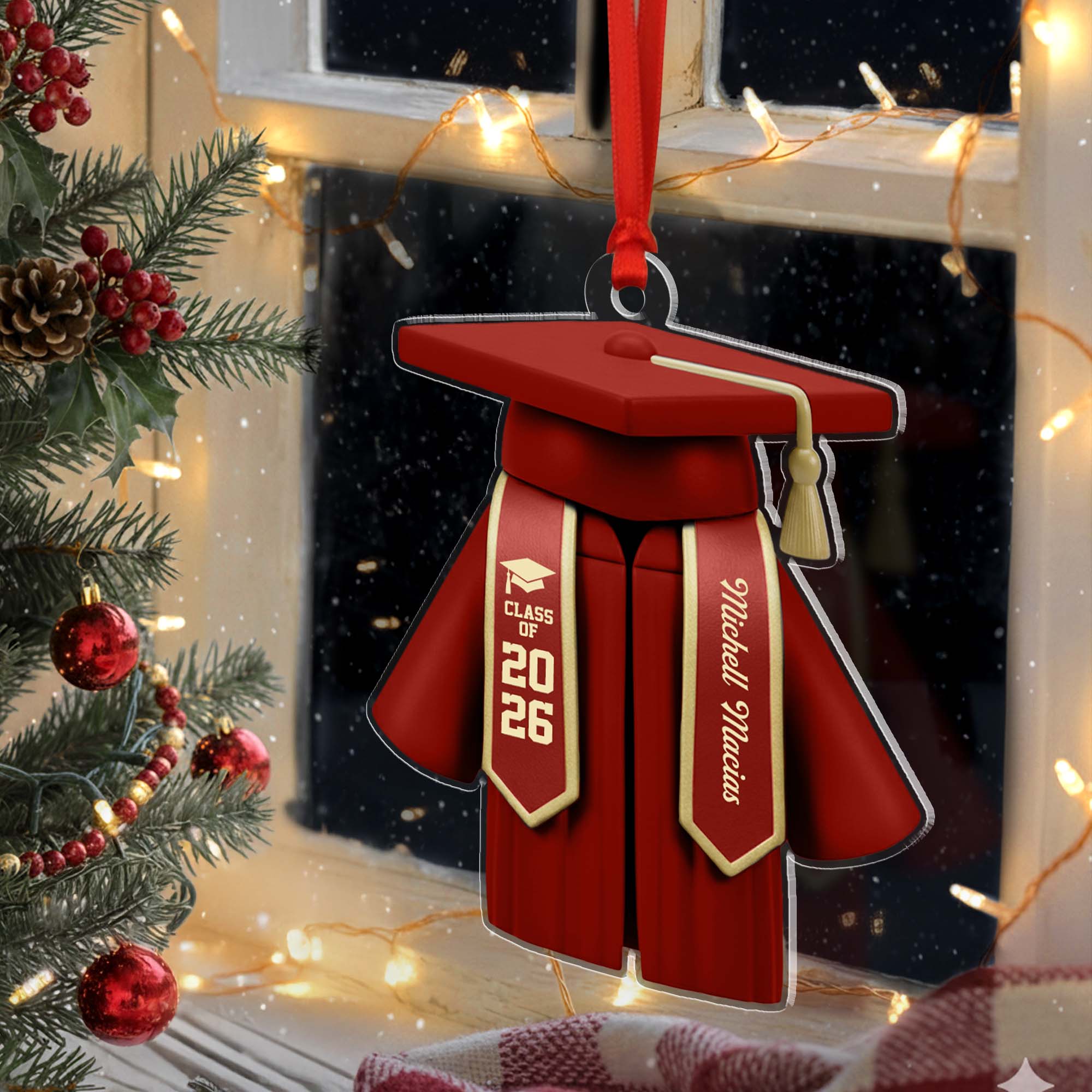 Personalized Class Of 2026 Custom Name Graduation Cap Gown Ornament