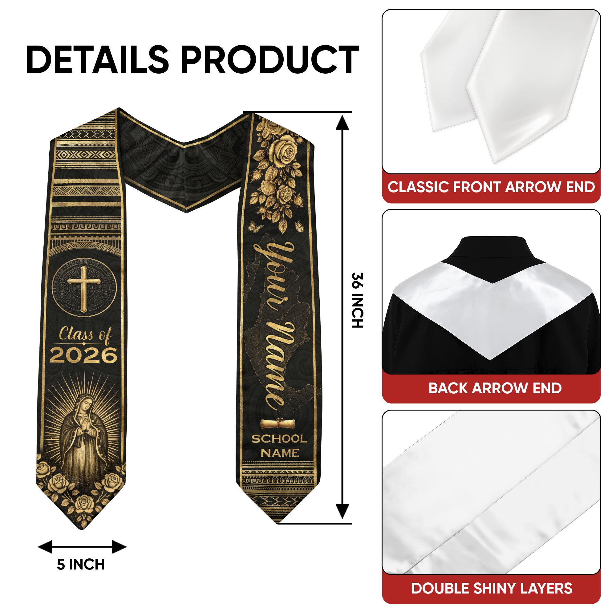 2026 Mexico Flag Graduation Stole, Mexican Sash for Grads, Add Name & Year Option