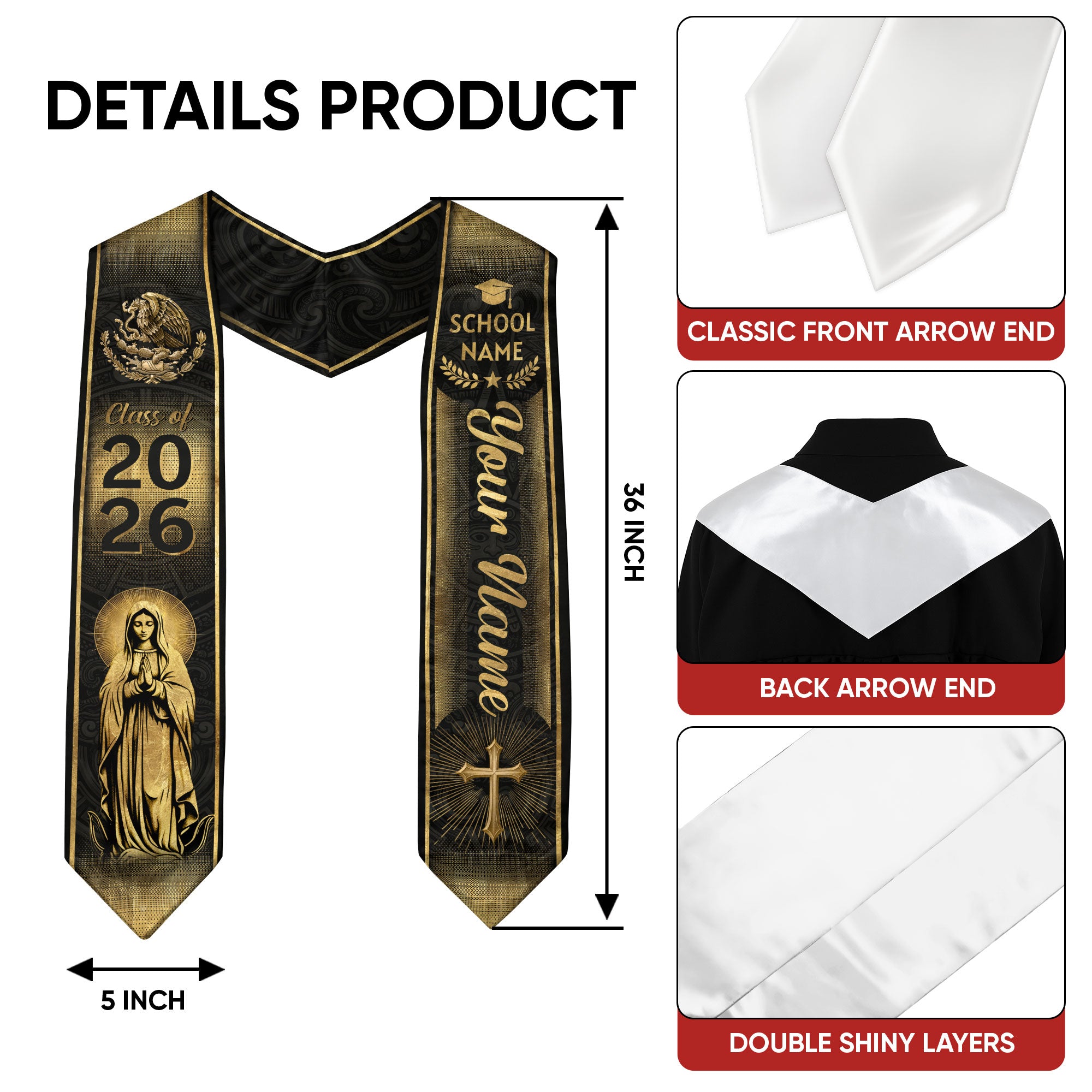 Mexican American Flag Graduation Sash 2026, Mexico Stole for Graduation, Name Add-On