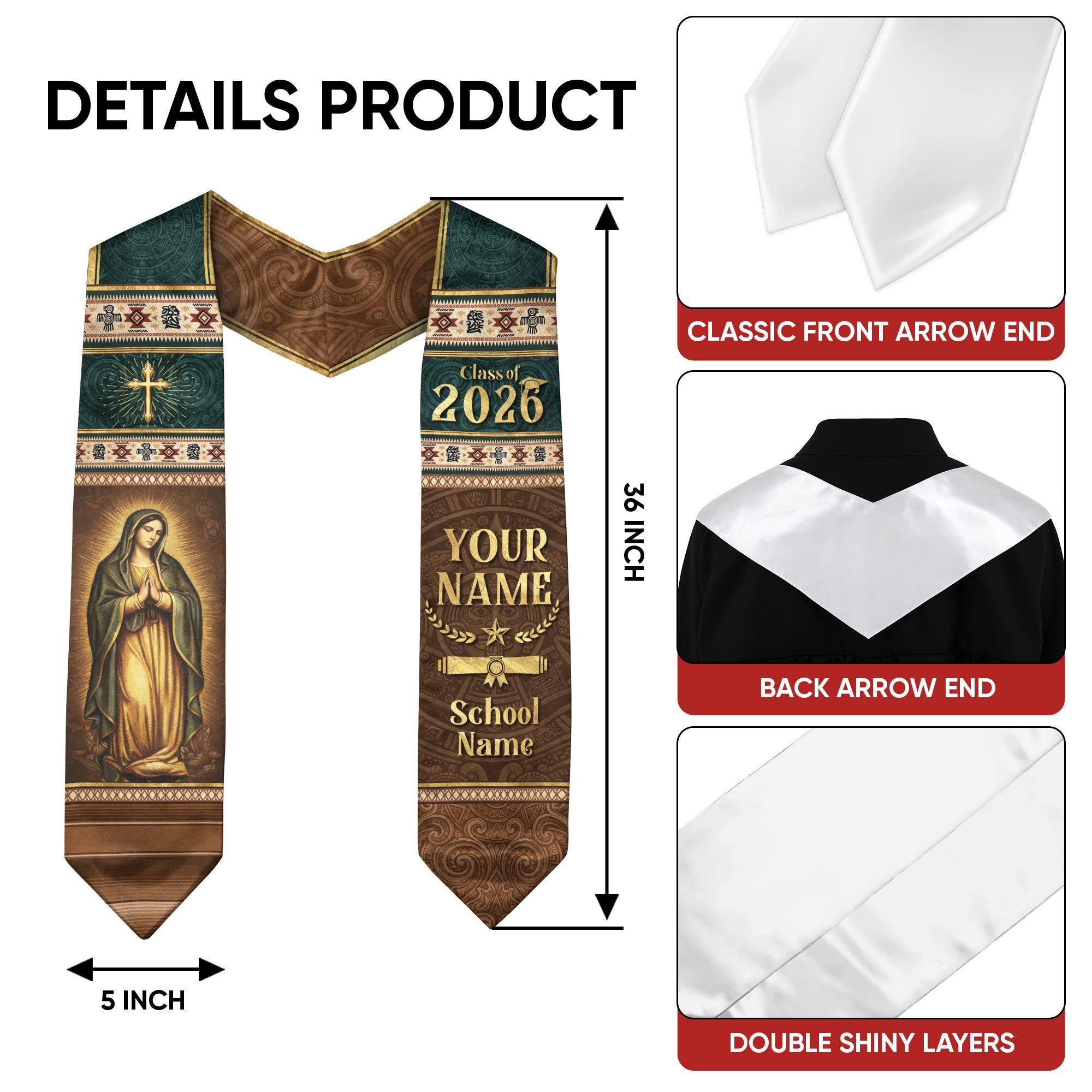 Mexican Graduation Stole 2026, Mexico Flag Sash for Grads, Add Your Details at Checkout