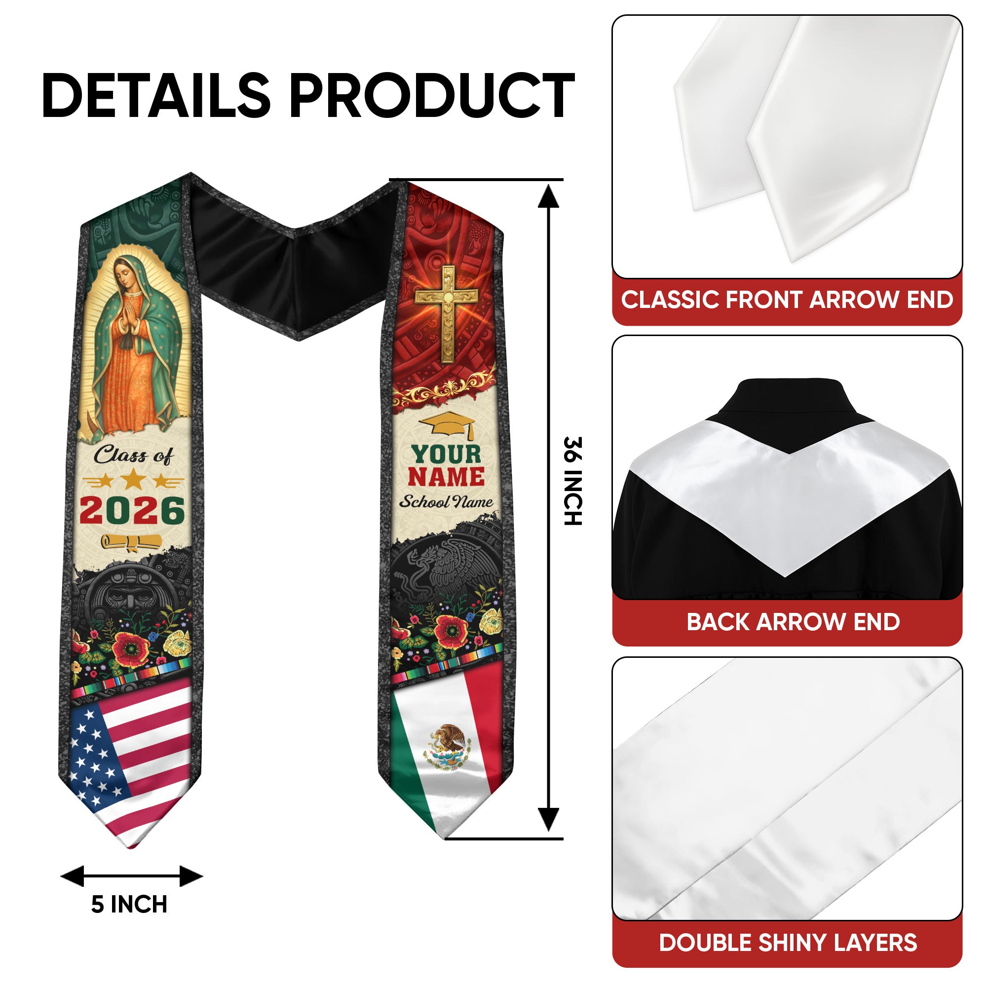 Customized Mexico Graduation Stole Inspired by Mexican Flag Design, Graduation Sash 2026