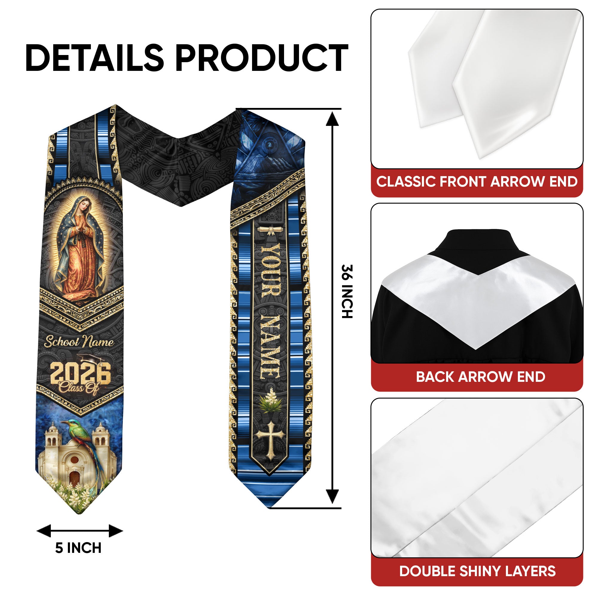El Salvador Graduation Stole Class of 2026 - Personalized Torogoz Heritage Sash