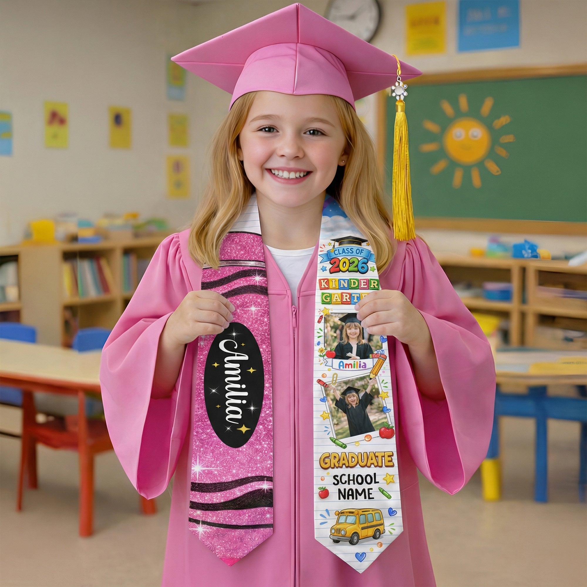 Custom Photo Graduation Stole for Kids - Personalized Class of 2026 Sash