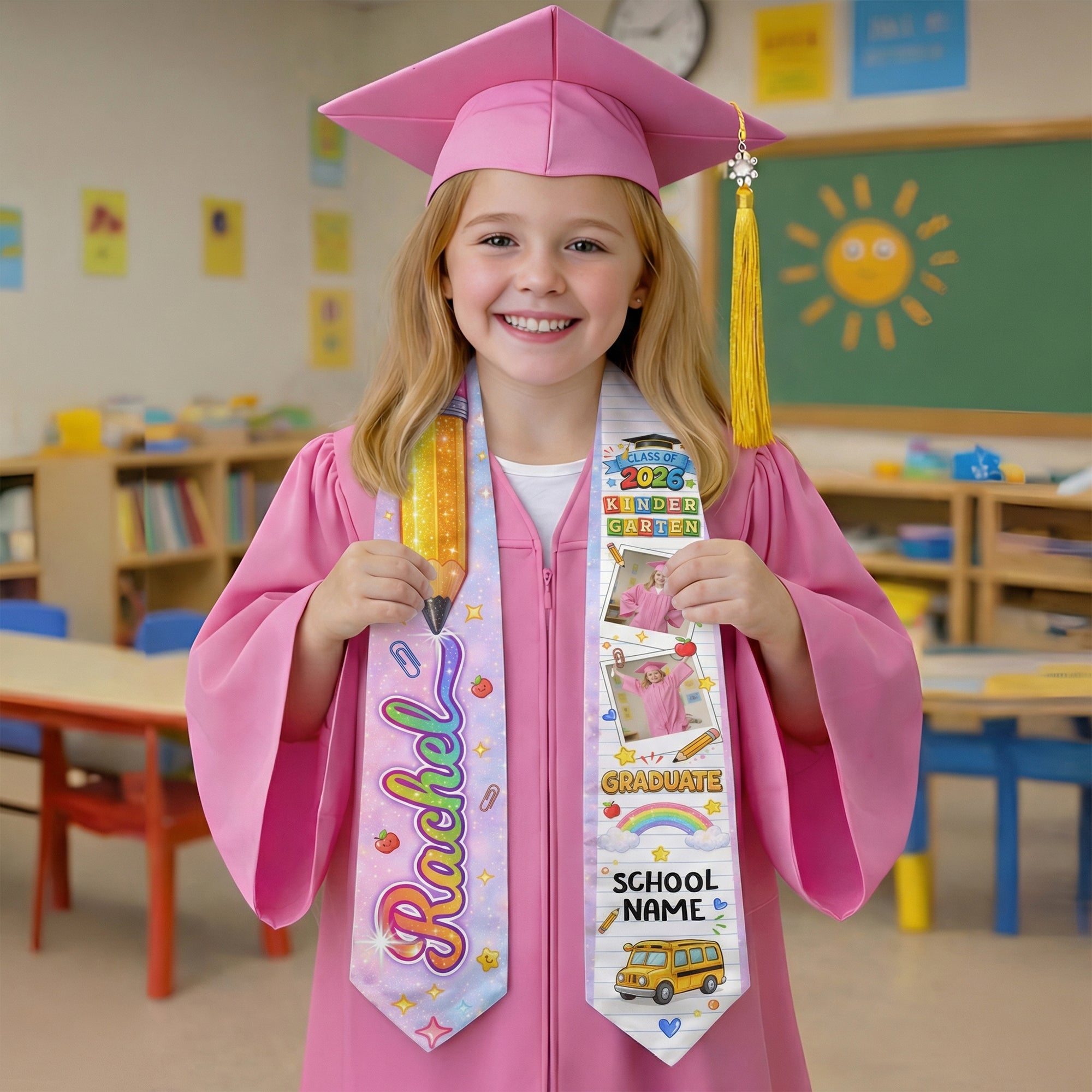 Personalized Kids Graduation Stole - Custom Photo & School Name Star 2026 Sash