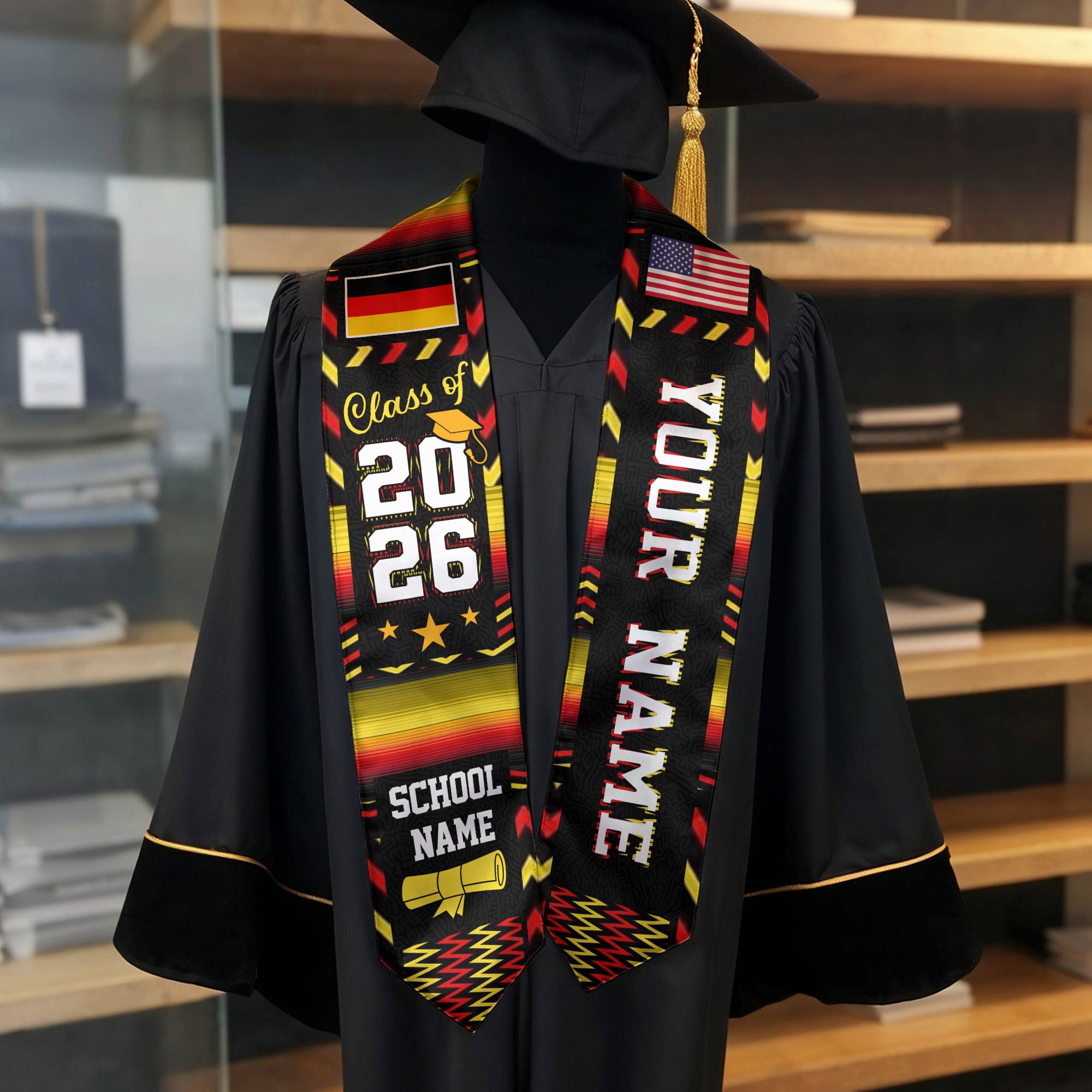 Germany Graduation Stole 2026, German Flag Sash, Graduation Stole with Custom Accent
