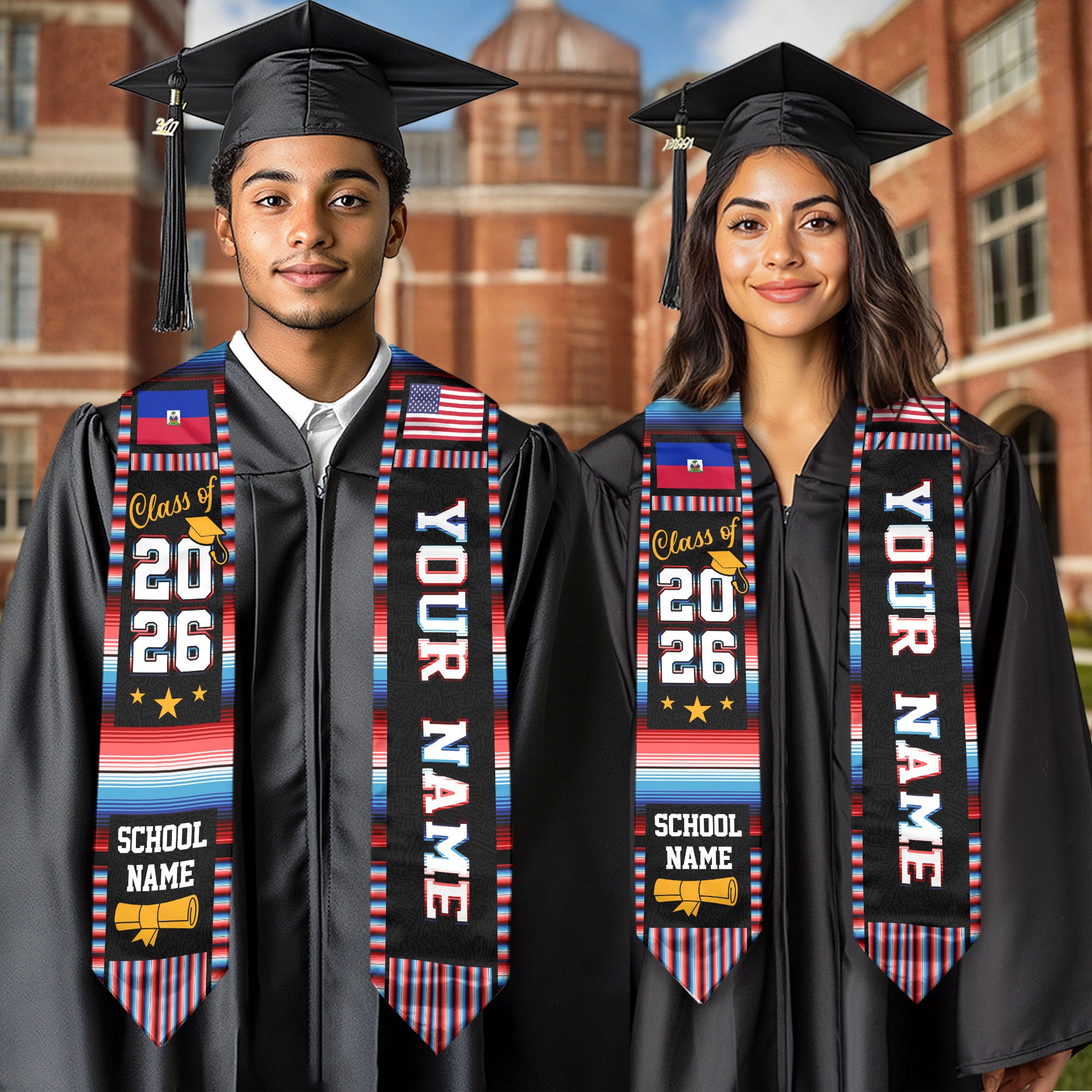 Haitian Graduation Stole 2026, Haiti Flag Sash, Class of 2026 Grad with Custom