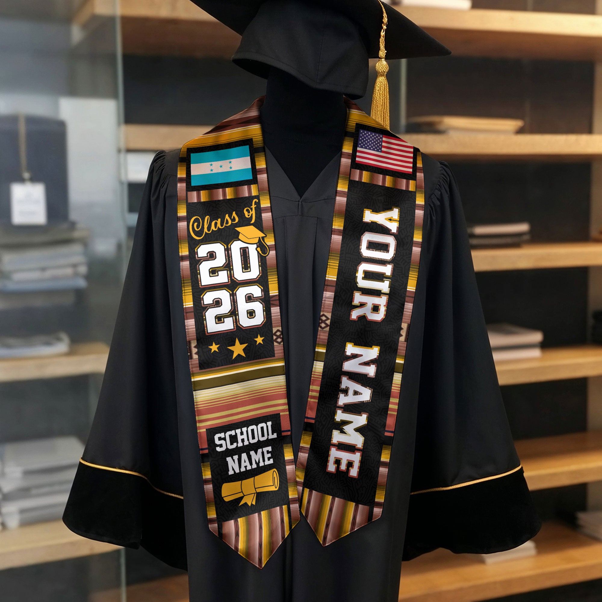 Honduras Graduation Stole 2026, Honduran Flag Sash, Class of 2026 Custom Trim for Grads