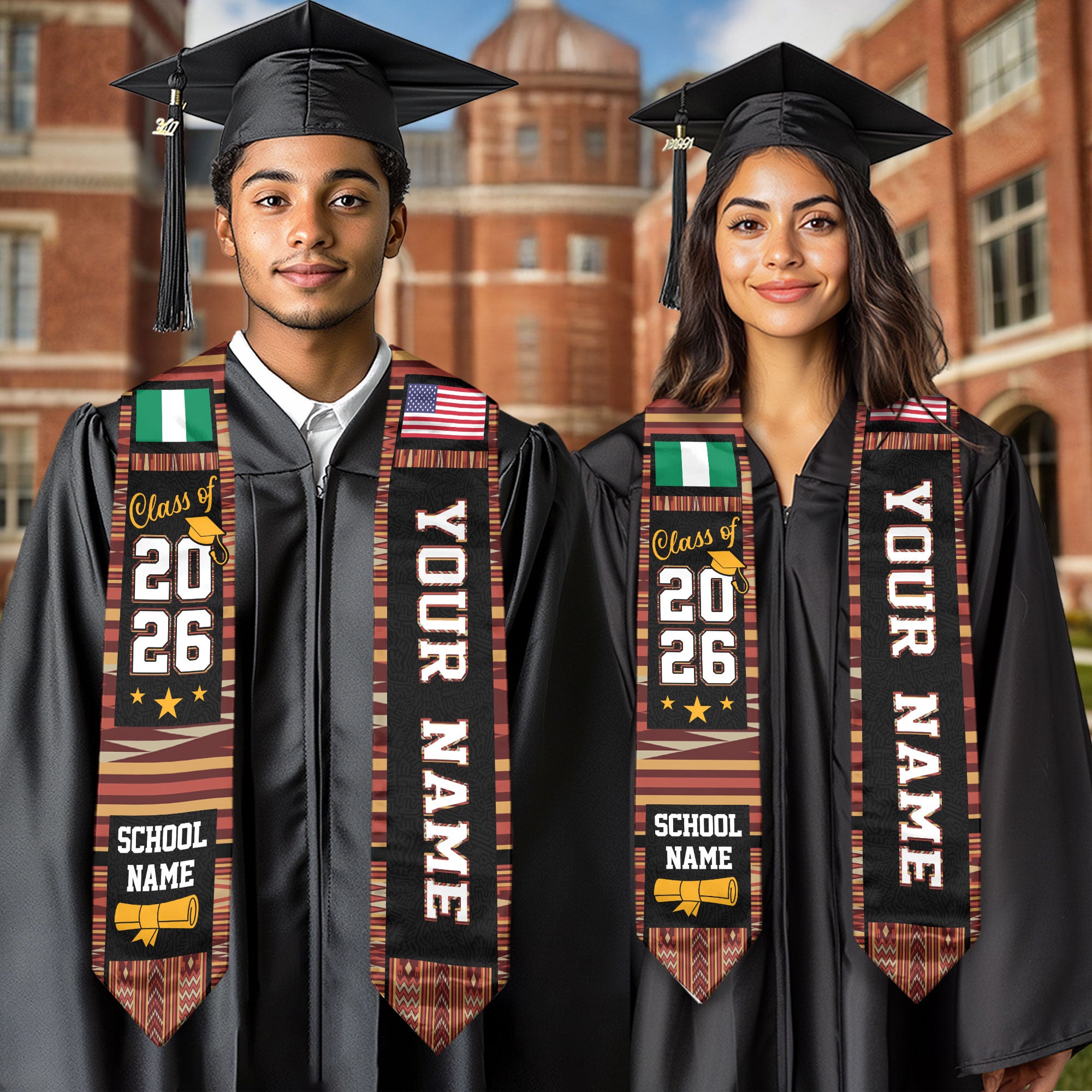 Nigeria Graduation Stole 2026, Nigerian Flag Sash, Class of 2026 Custom Trim for Grads
