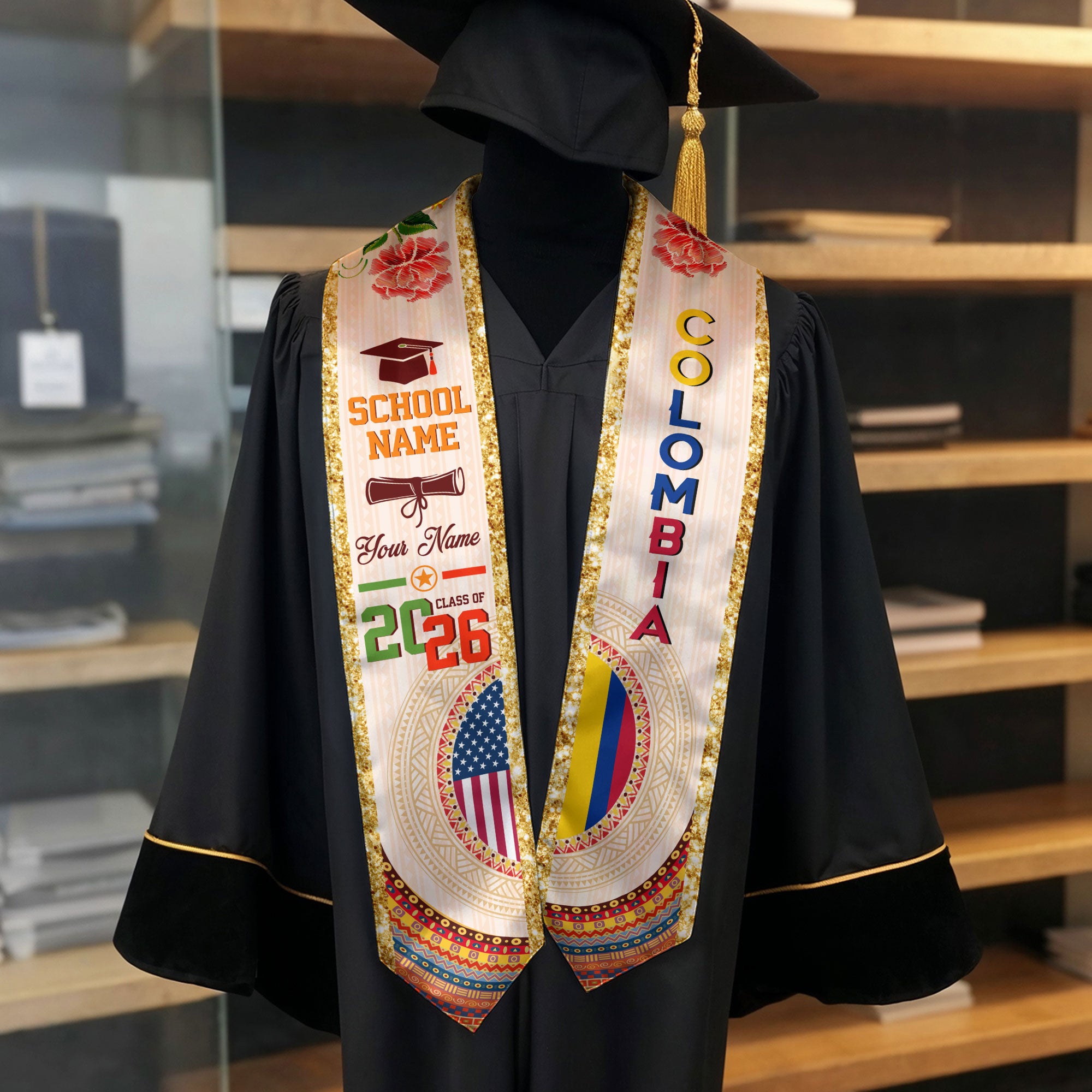 Colombian Flag Graduation Sash 2026, Colombia Stole Sash, Custom Touch for Graduates