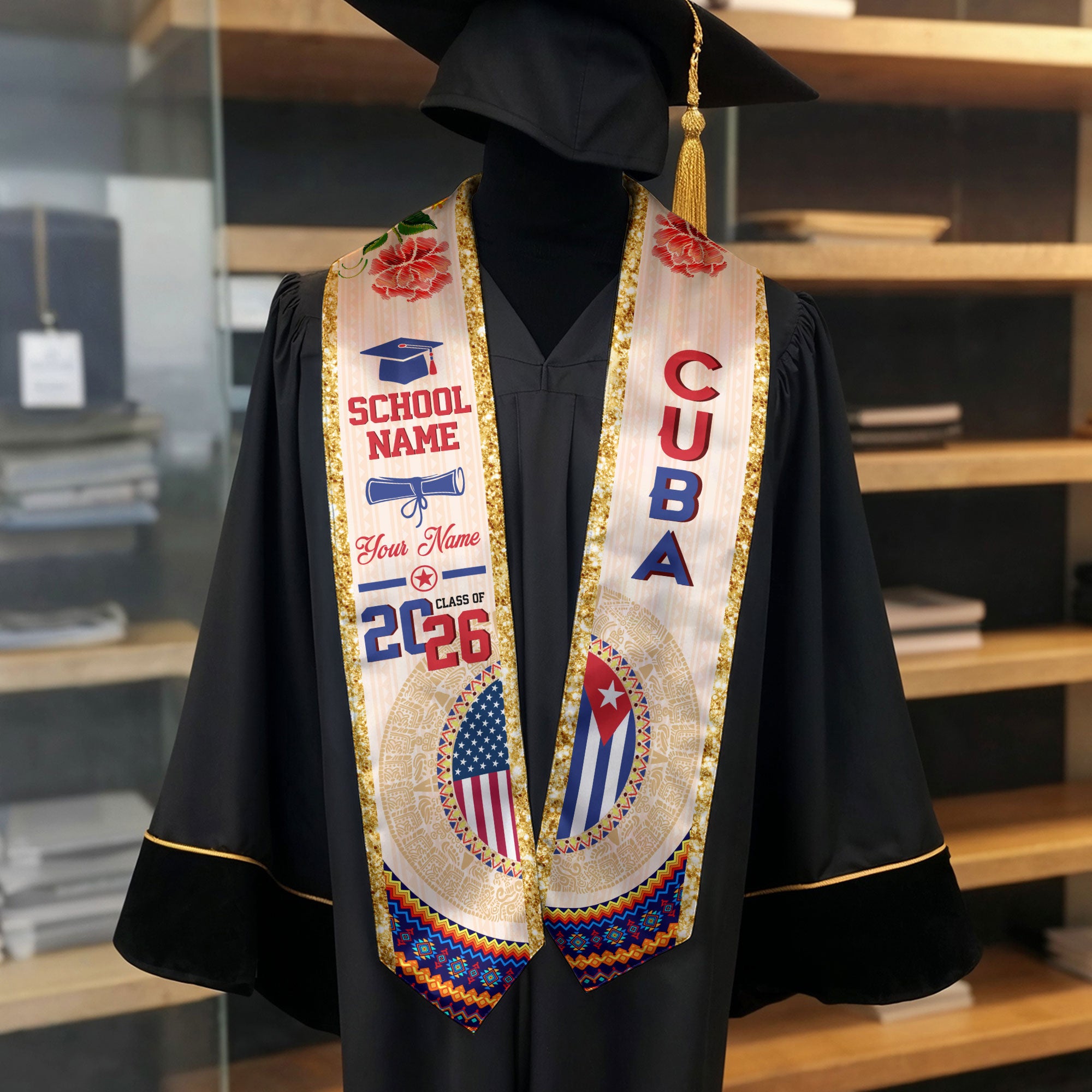 Cuban Flag Graduation Sash 2026, Cuba Stole Sash, Custom Touch for Class of 2026