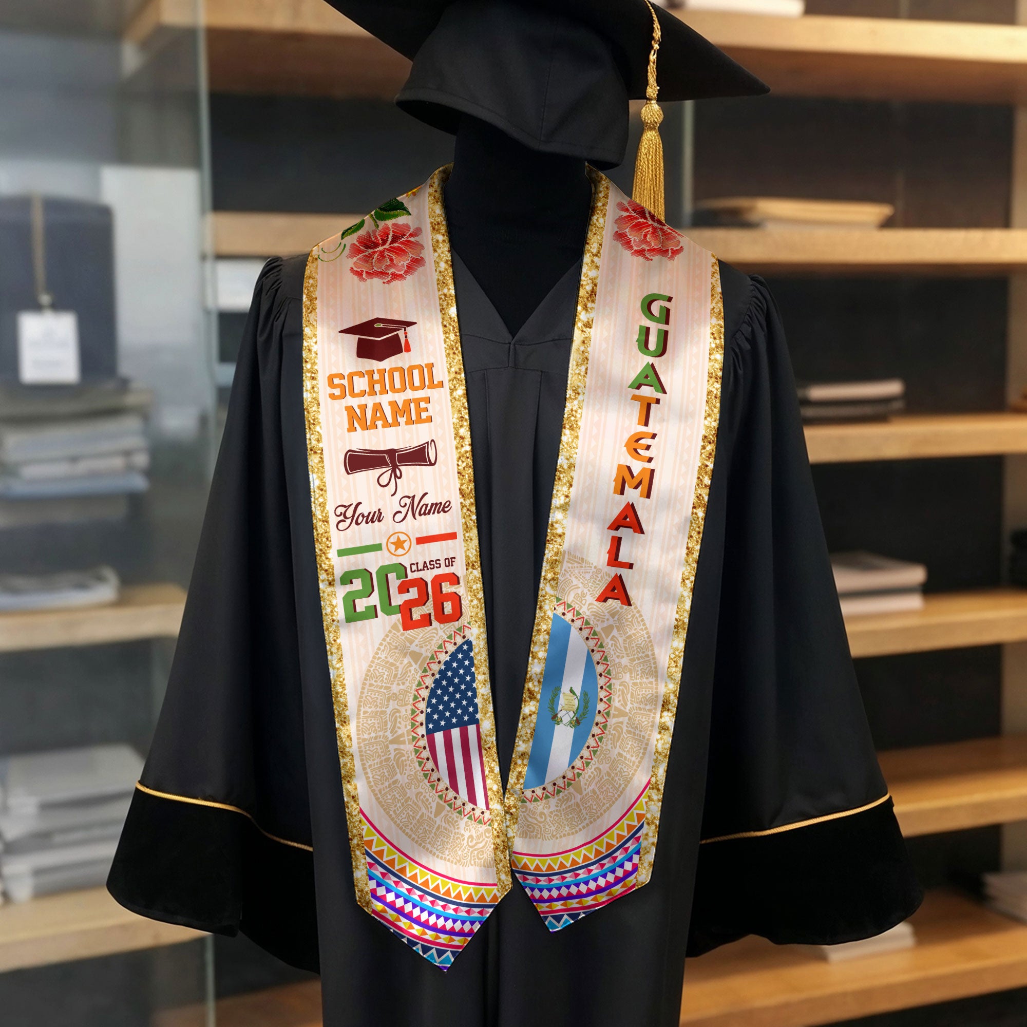 Guatemalan Flag Graduation Sash 2026, Guatemala Graduation Stole, Customizable Detail Stole