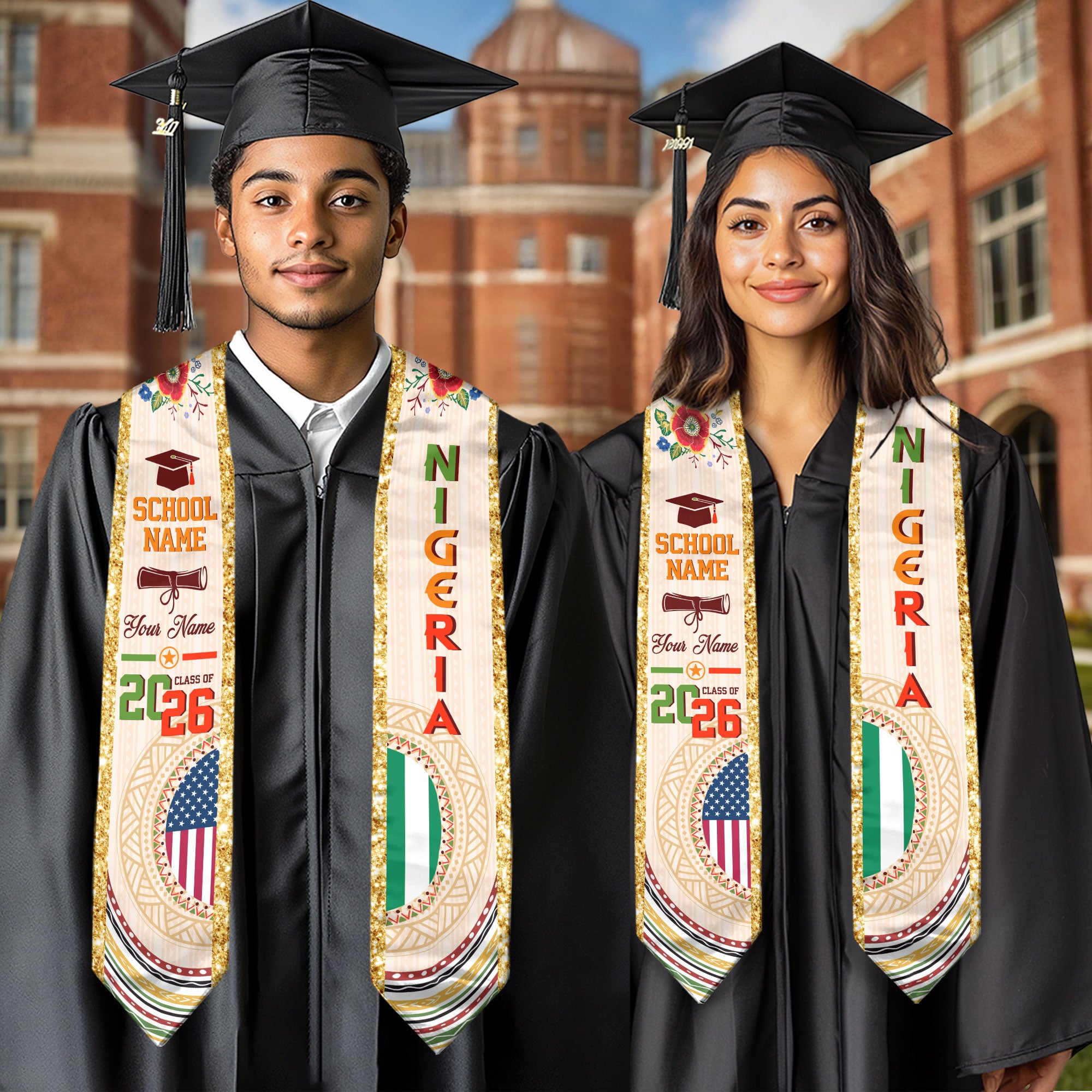 Nigerian Flag Graduation Sash 2026, Nigeria Stole, Custom Detail Option for Graduates