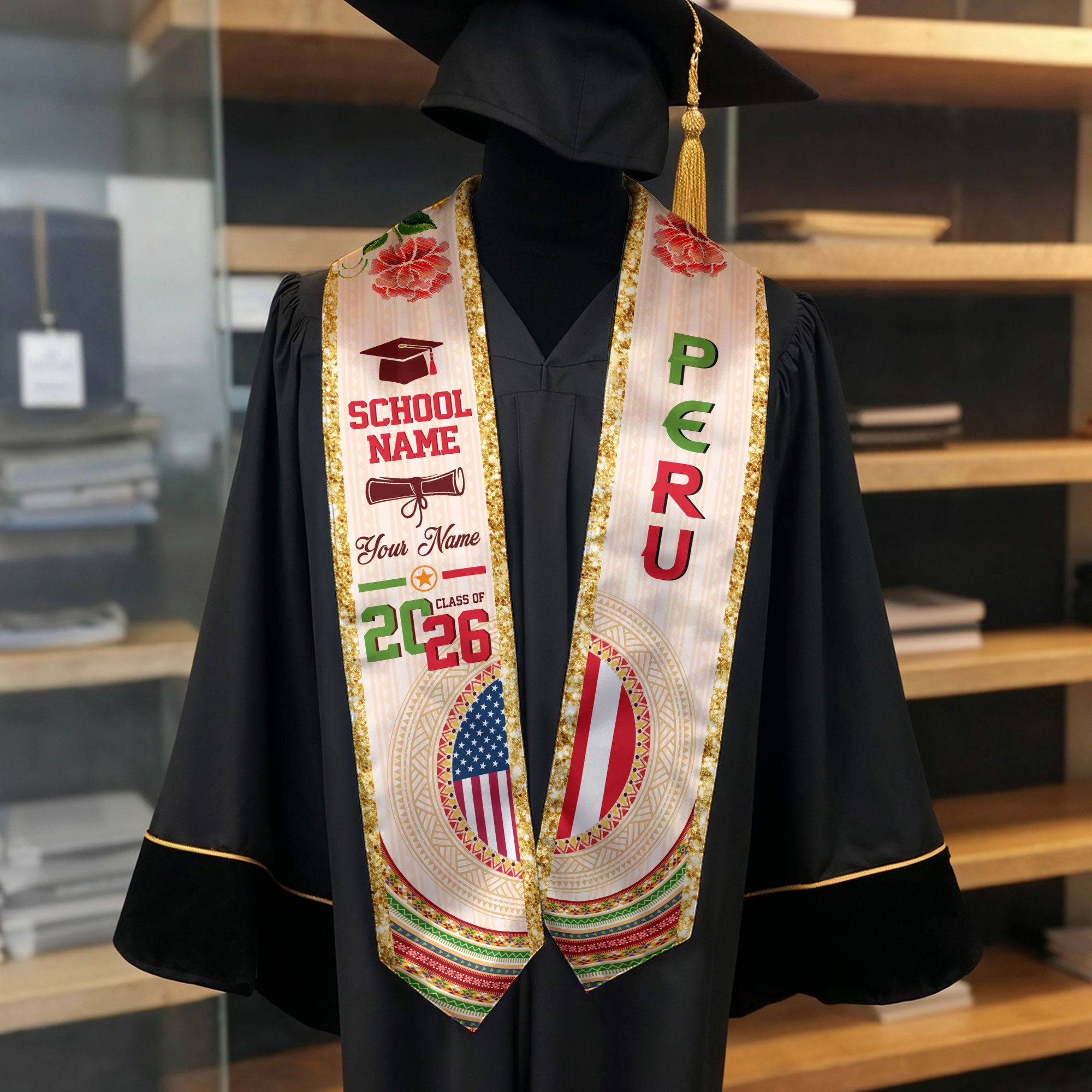 Peruvian Flag Graduation Sash 2026, Peru Stole, Custom Detail Option for Graduates