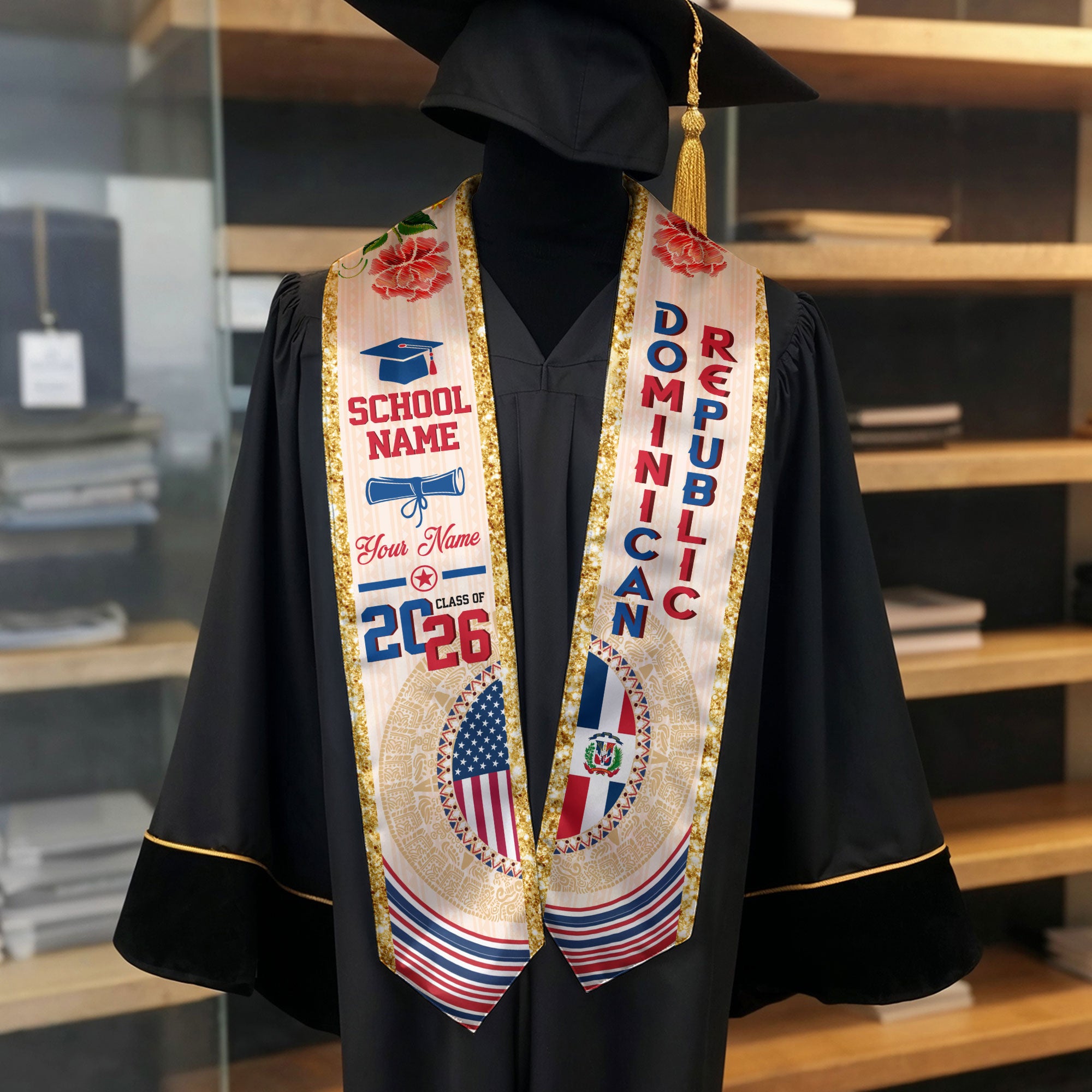 Dominican Republic Flag Graduation Sash 2026, Dominican Republic Graduation Stole, Custom Touch for Graduates