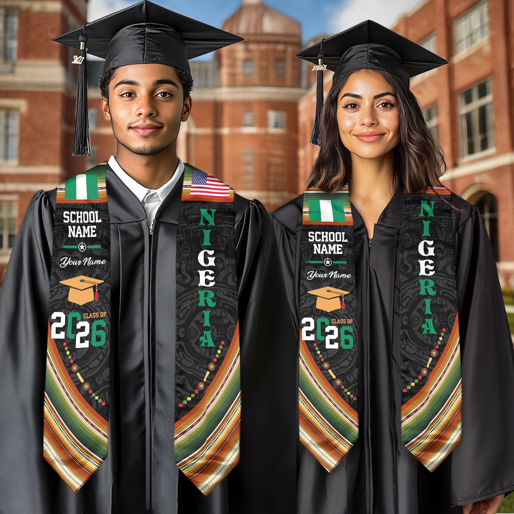 Nigeria Flag Graduation Stole 2026, Nigerian Grad Sash, Custom-Ready Gift Stole 2026