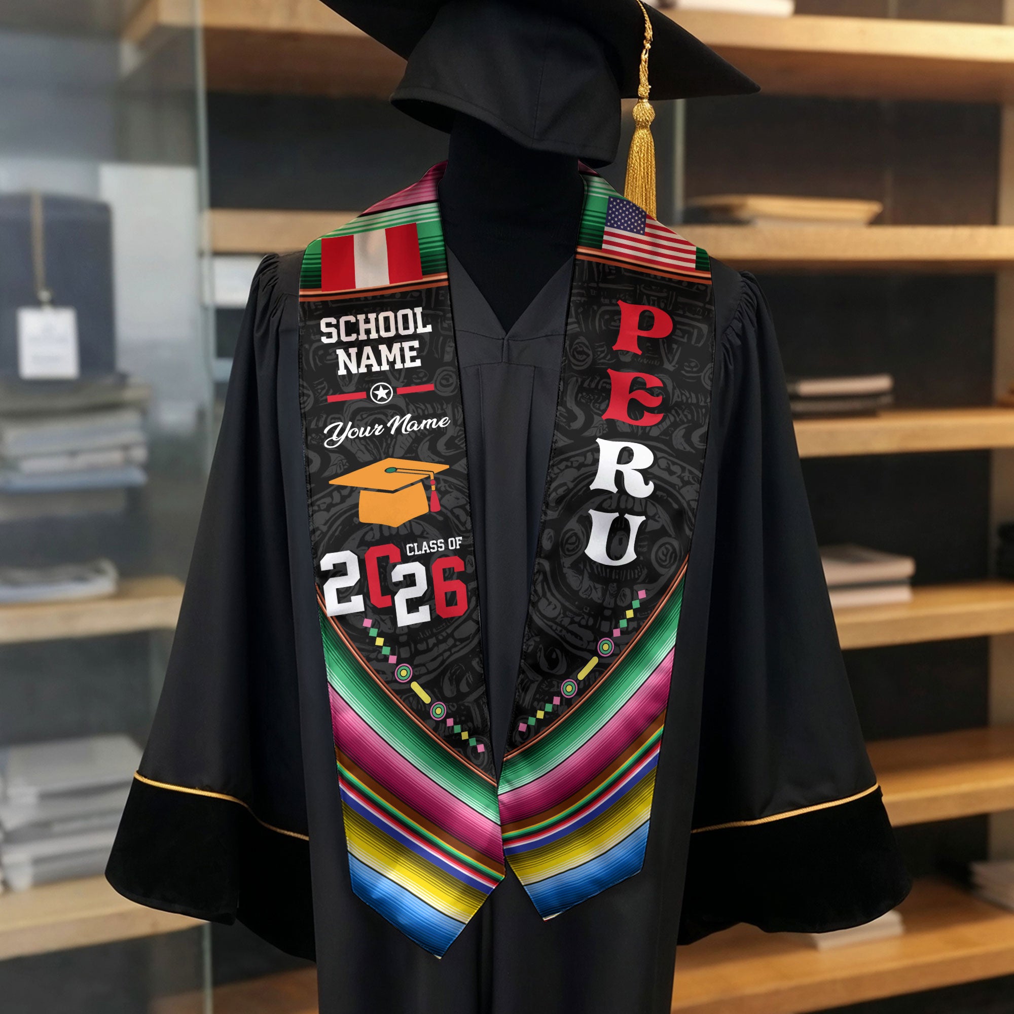 Peru Flag Graduation Stole 2026, Peruvian Grad Sash, Custom-Ready Gift Stole 2026