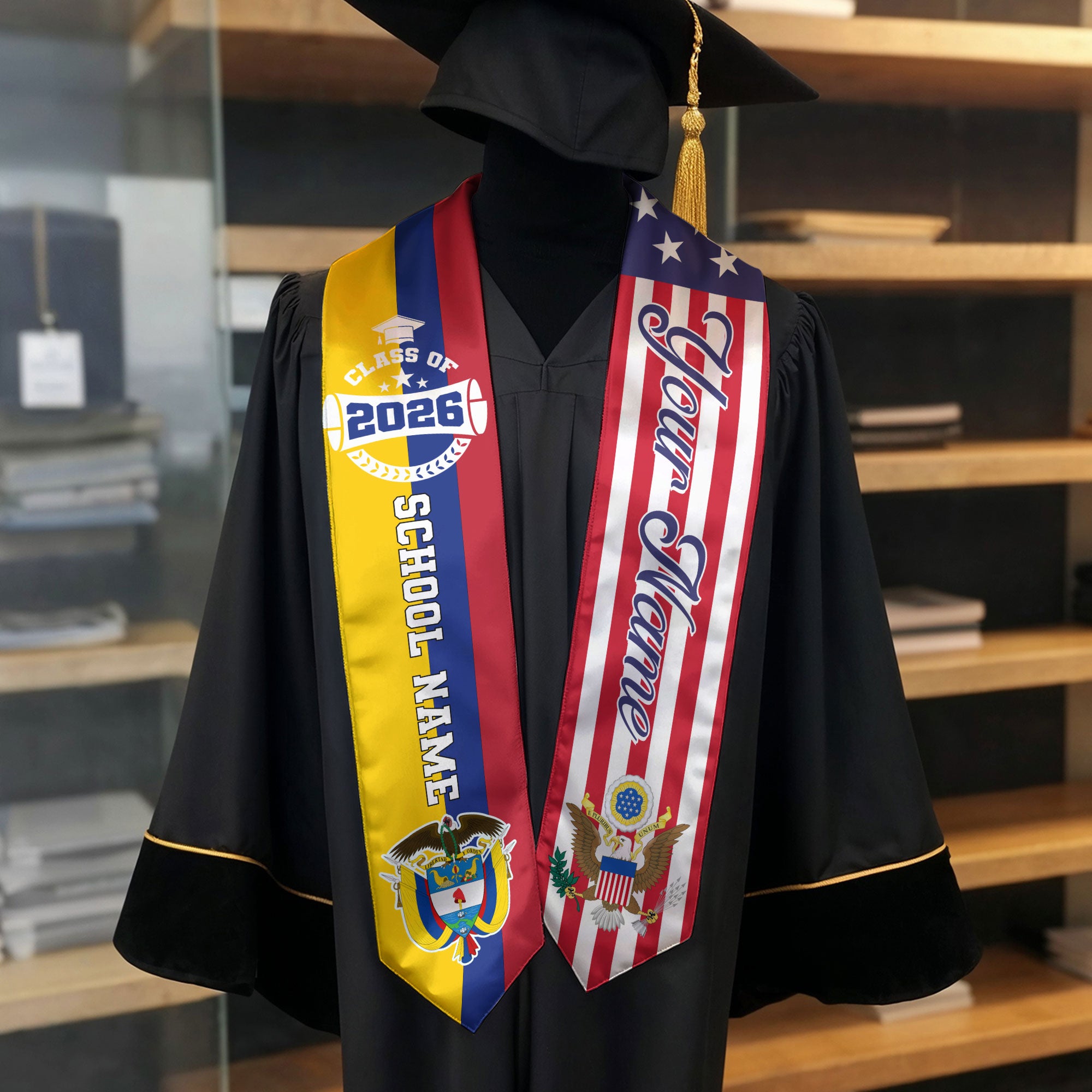 Colombian Graduation Stole 2026, Colombia Flag Sash, Graduation Stole with Custom Accent