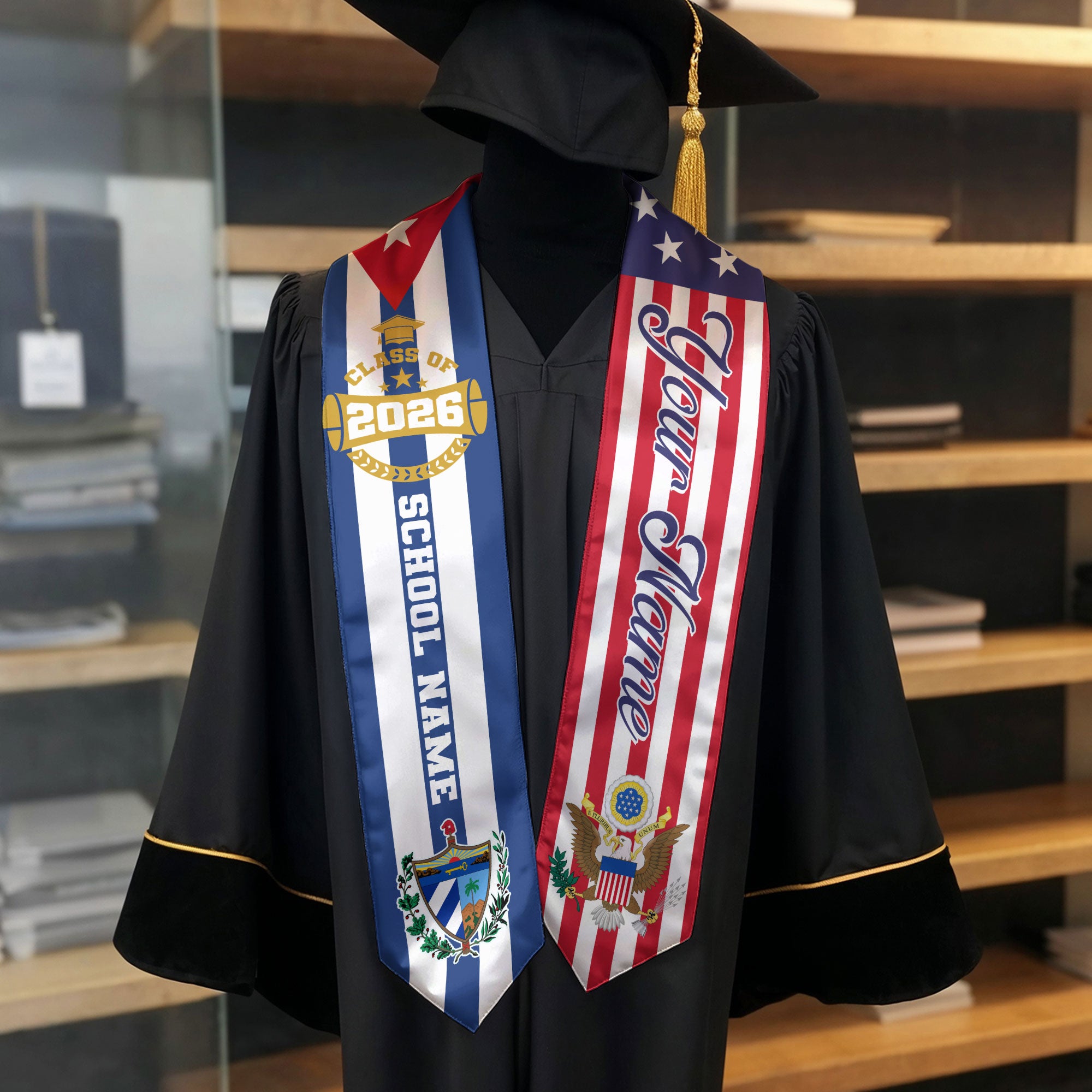 Cuban Graduation Stole 2026, Cuba Flag Sash, Graduation Stole with Custom Accent