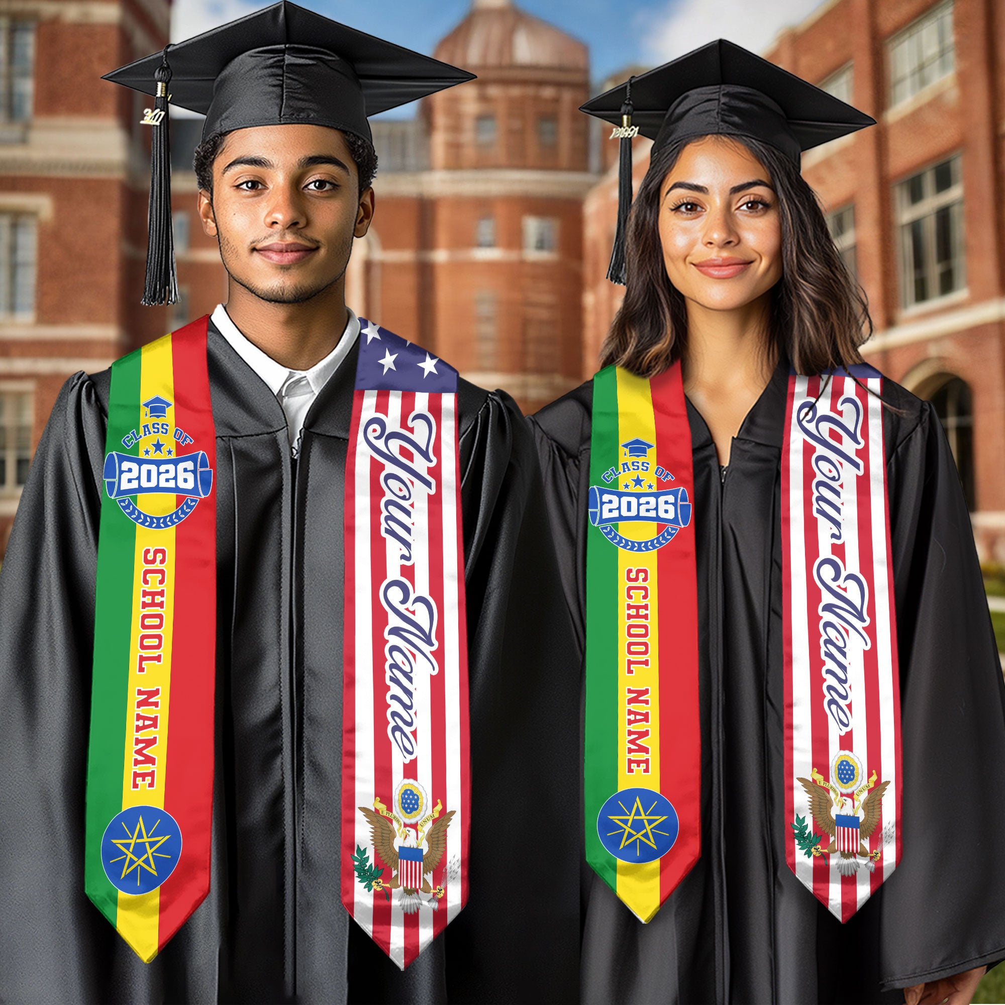 Ethiopian Graduation Stole 2026, Ethiopia Flag Sash, Custom Touch Graduation Stole 2026