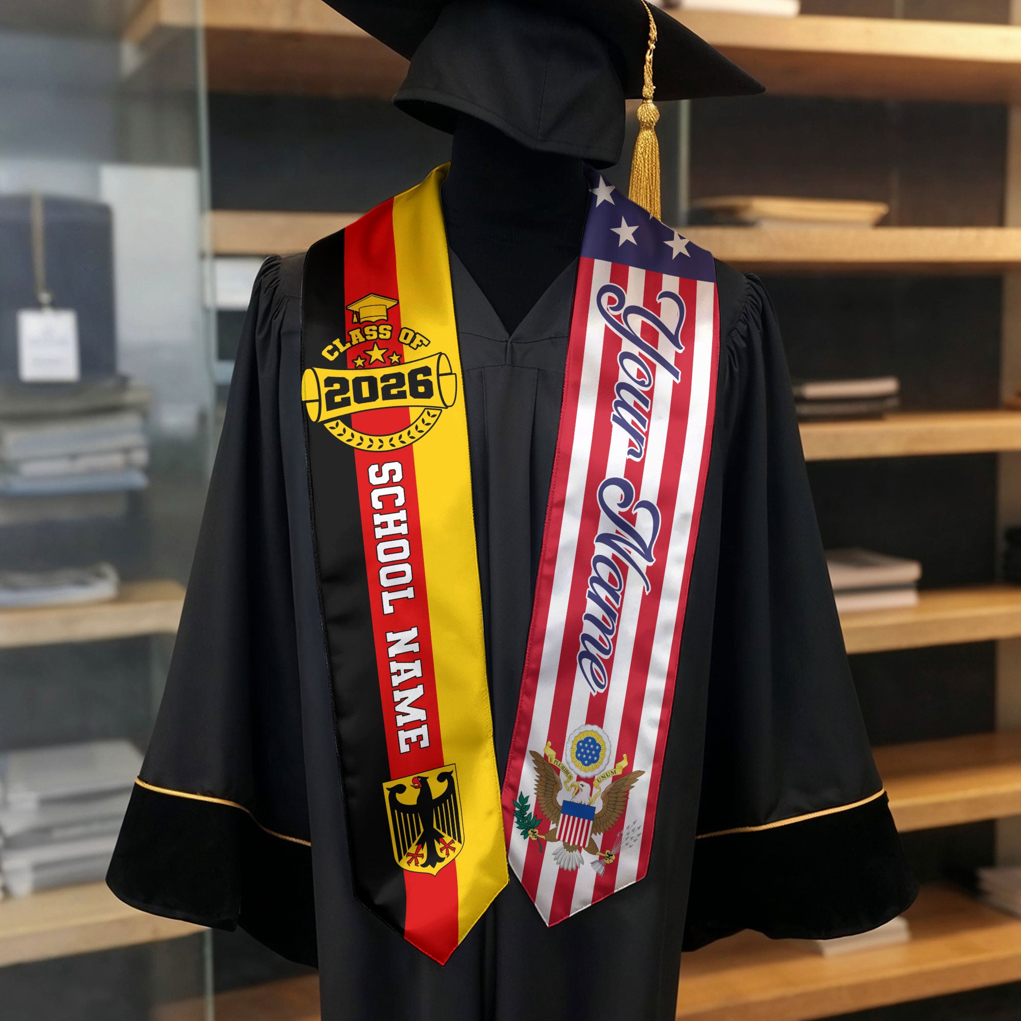 German Graduation Stole 2026, Germany Flag Sash, Custom Touch Graduation Stole 2026