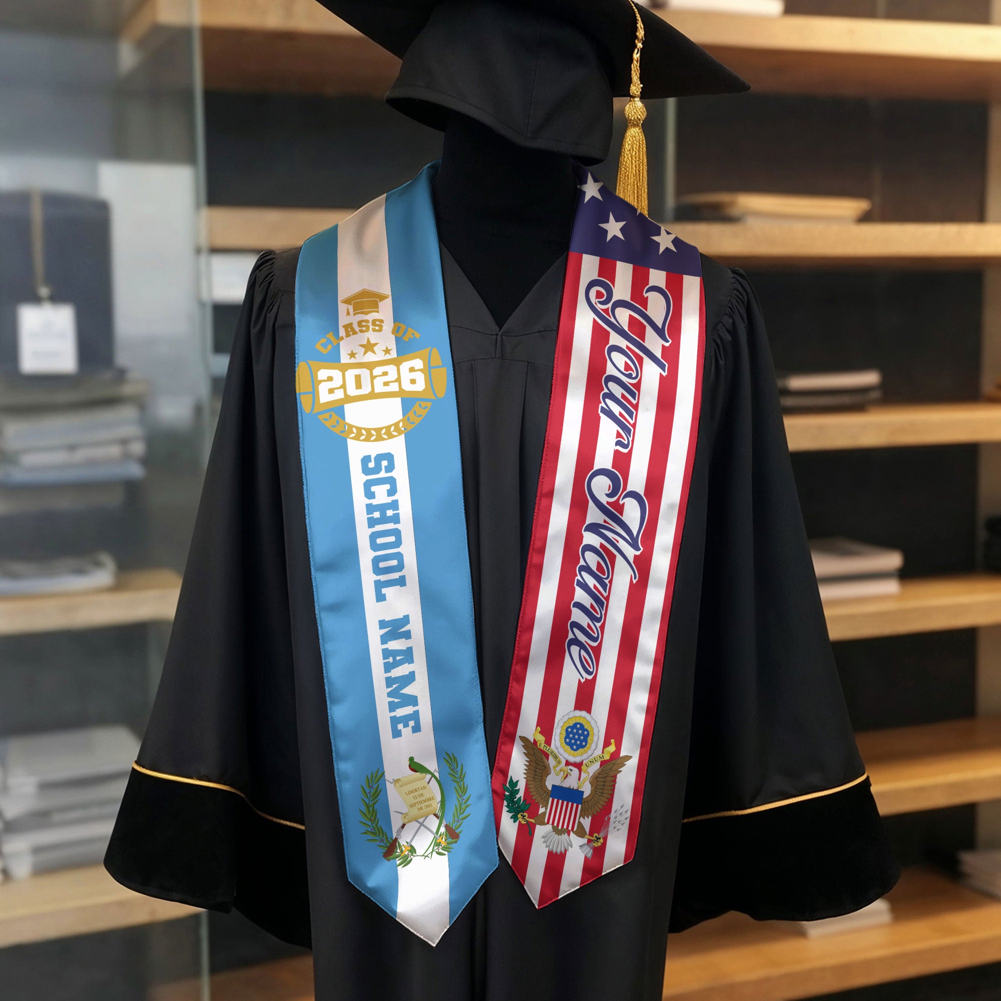 Guatemalan Graduation Stole 2026, Guatemala Flag Sash, Custom Touch Graduation Stole 2026