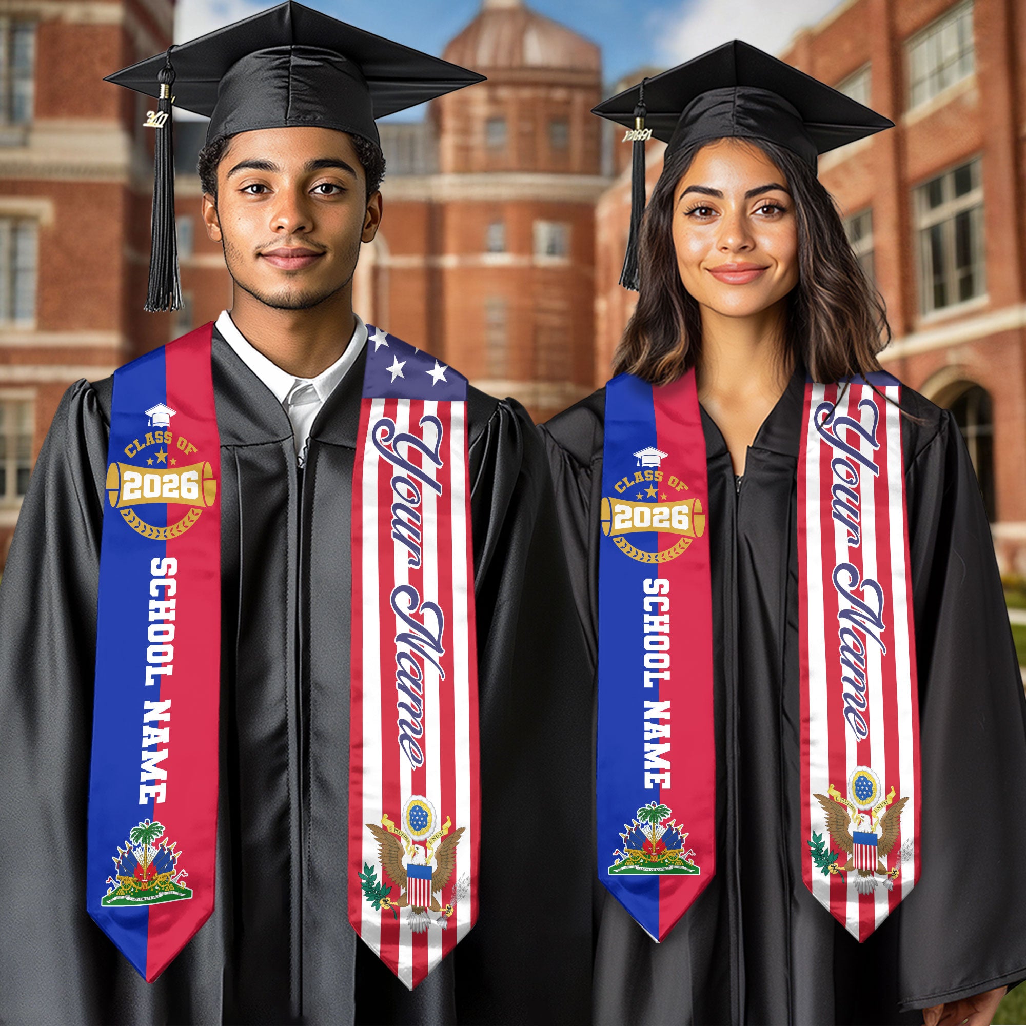 Haitian Flag Graduation Stole 2026, Haiti Sash Stole, Custom-Ready Gift for Graduates