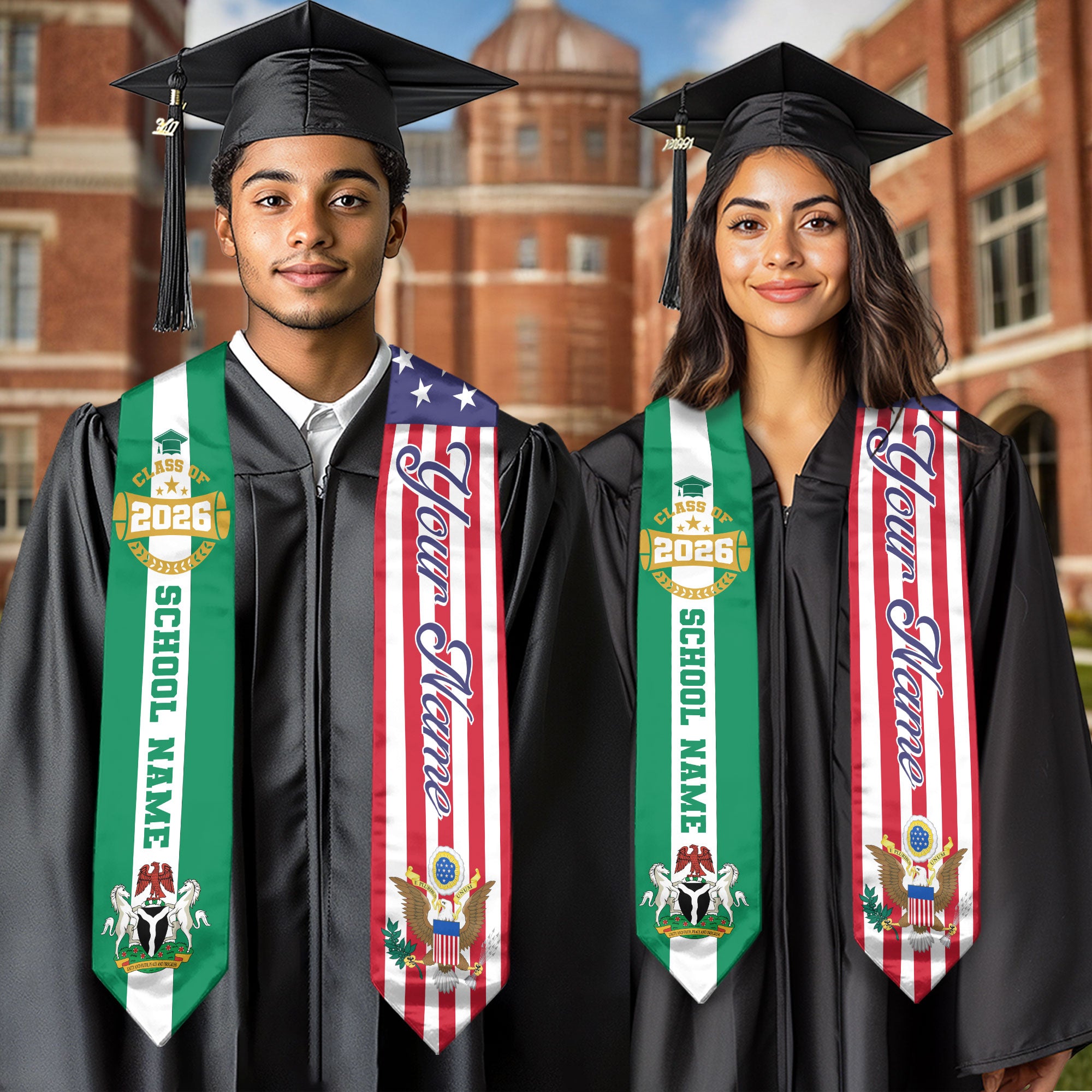 Class of 2026 Nigeria Graduation Stole, Nigerian Flag Sash, Custom Style Grad Accessory