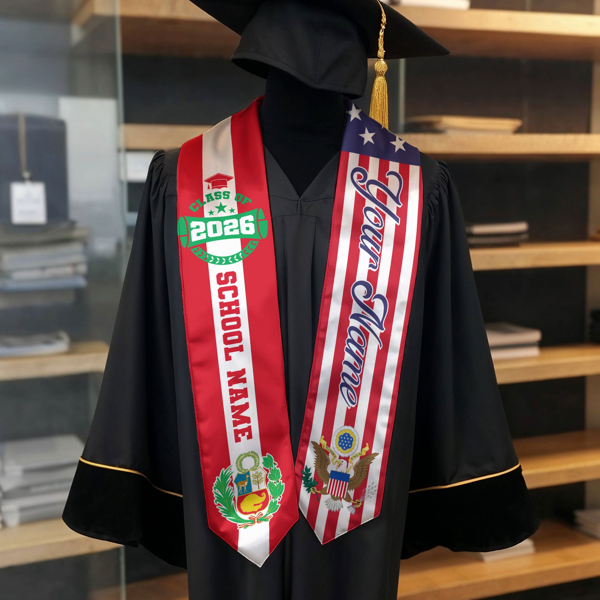 Class of 2026 Peru Graduation Stole, Peruvian Flag Sash, Custom Style Grad Accessory