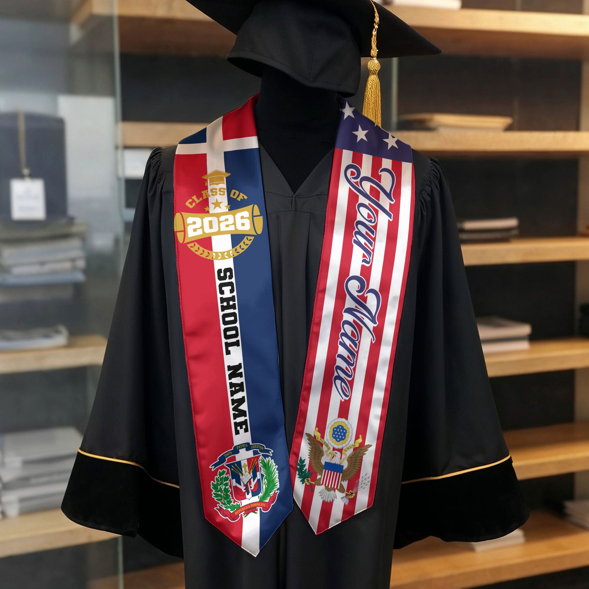 Dominican Republic Graduation Sash 2026, Dominican Republic Flag Stole, Graduation Stole with Custom Accent