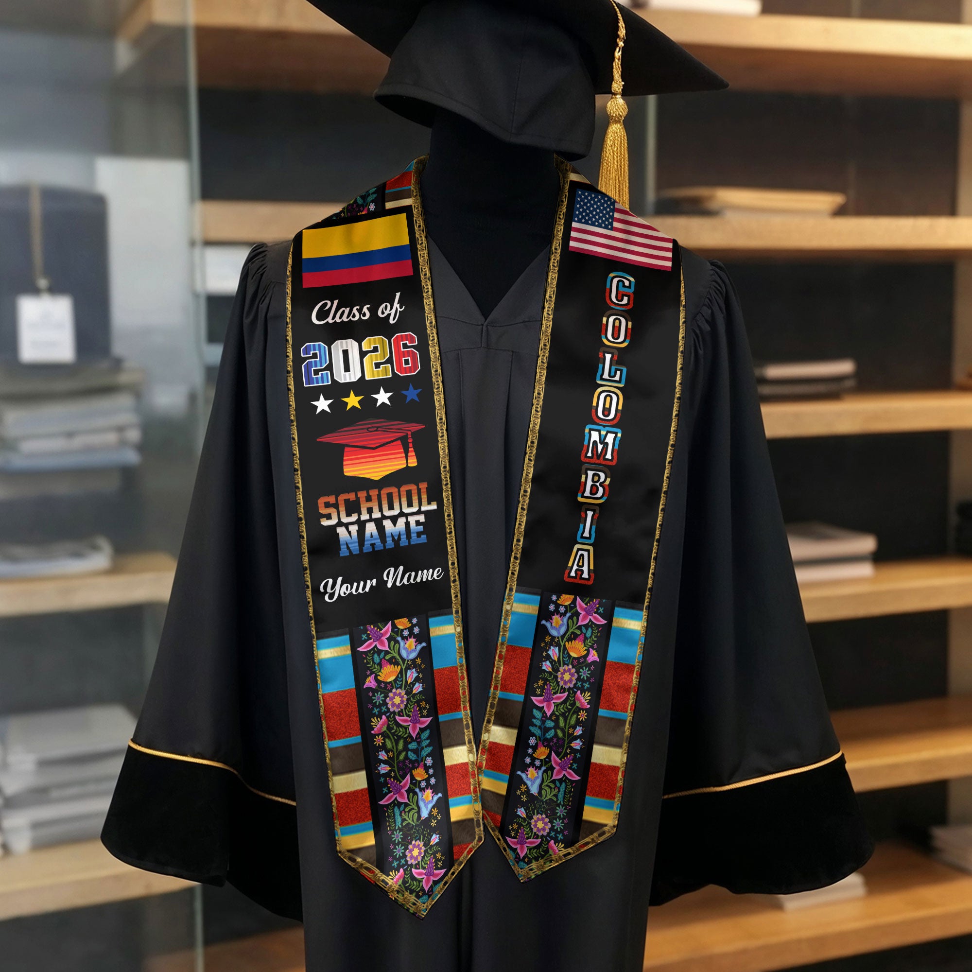 Colombia Graduation Sash 2026, Colombian Flag Graduation Stole, Customizable Detail Stole