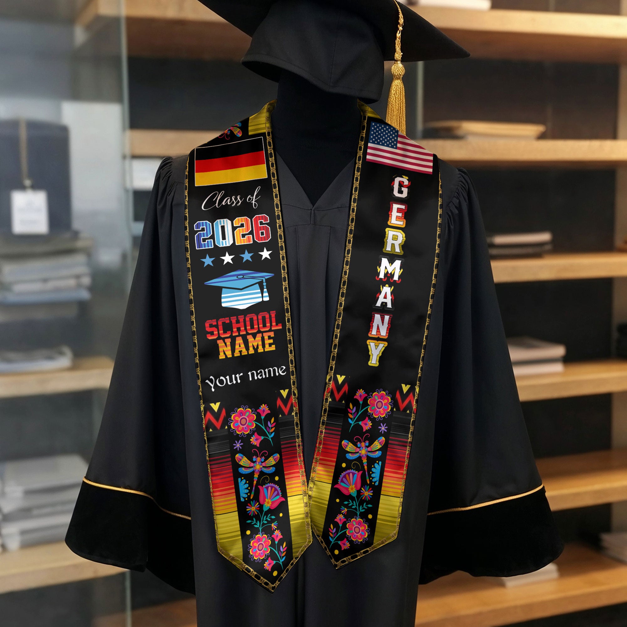Germany Graduation Sash 2026, German Flag Graduation Stole, Personalized Finish for Grads