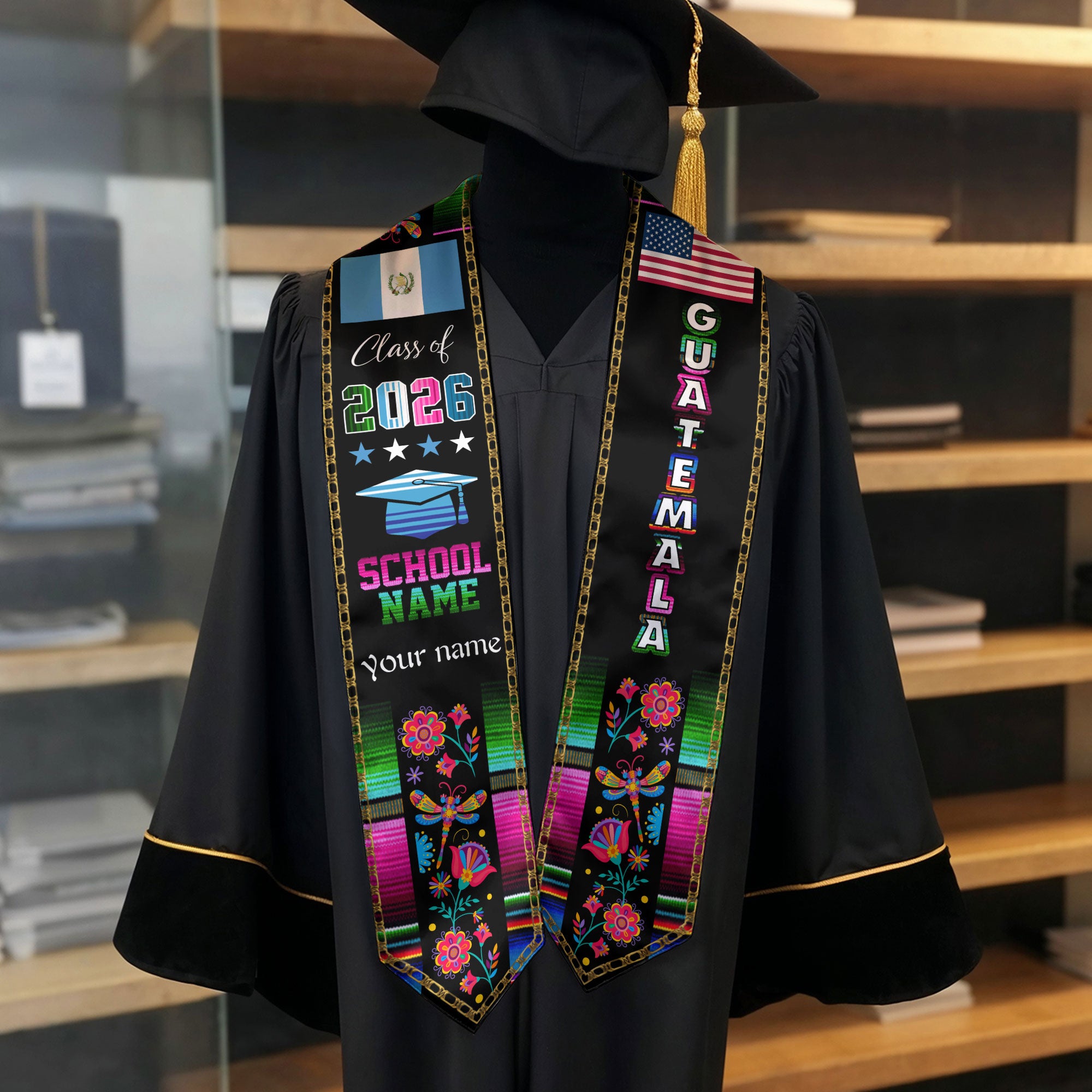 Guatemala Graduation Sash 2026, Guatemalan Flag Graduation Stole, Personalized Finish for Grads