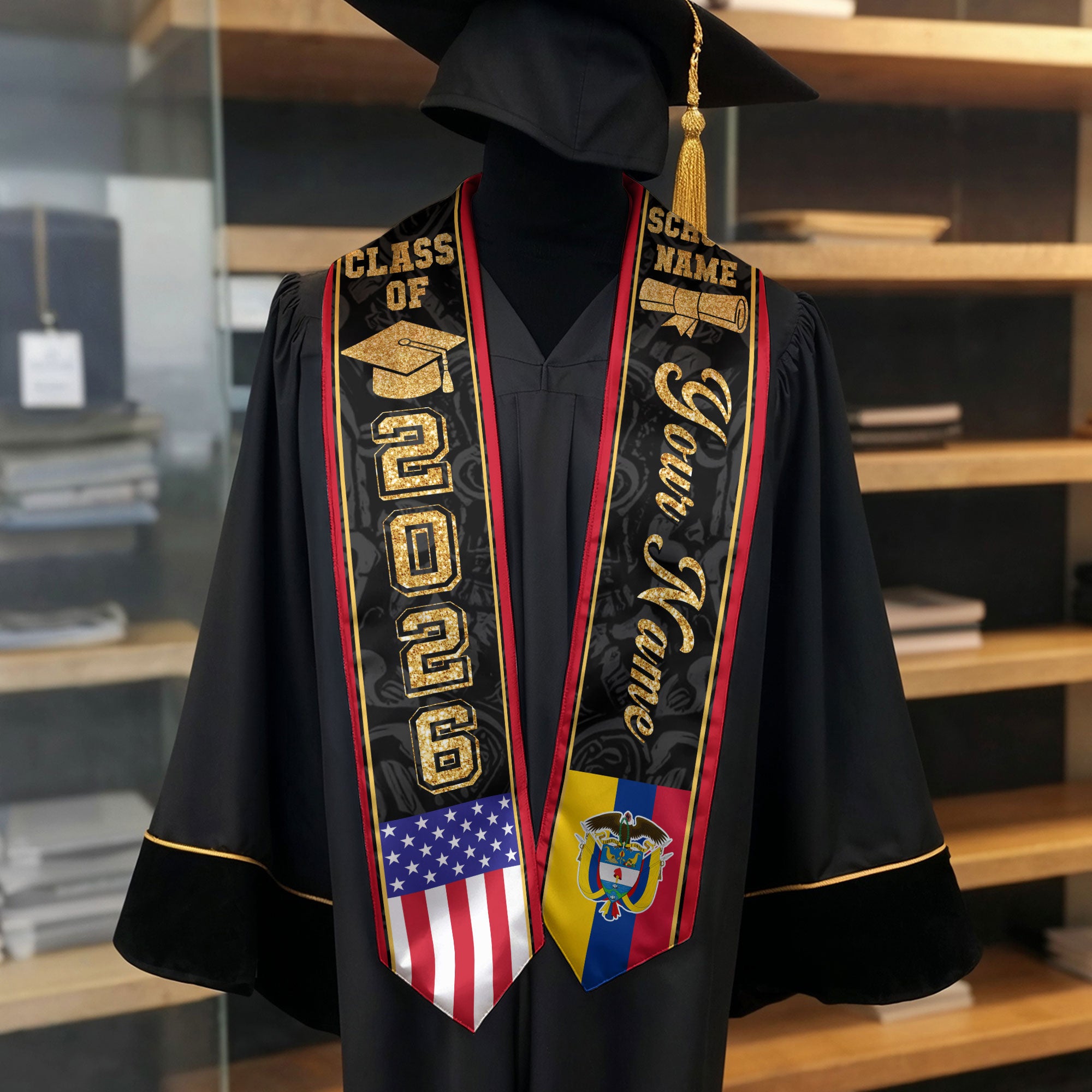 Colombian Flag Graduation Stole 2026, Colombia Graduation Sash, Personalized Finish Stole