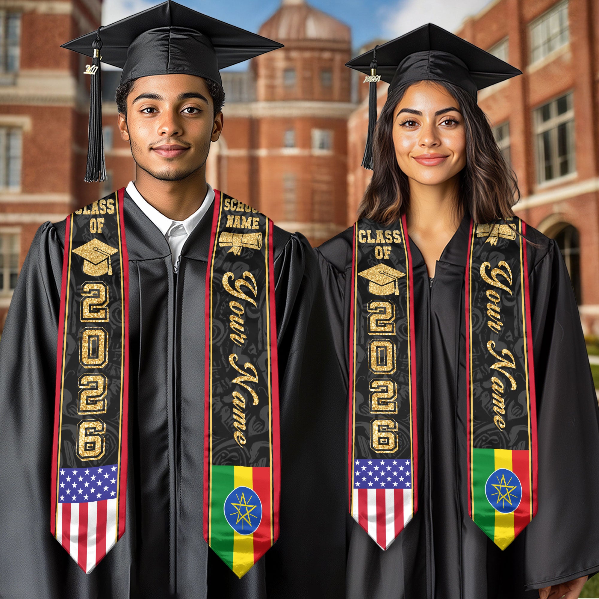 Ethiopian Flag Graduation Stole 2026, Ethiopia Stole Sash, Custom Accent for Graduates
