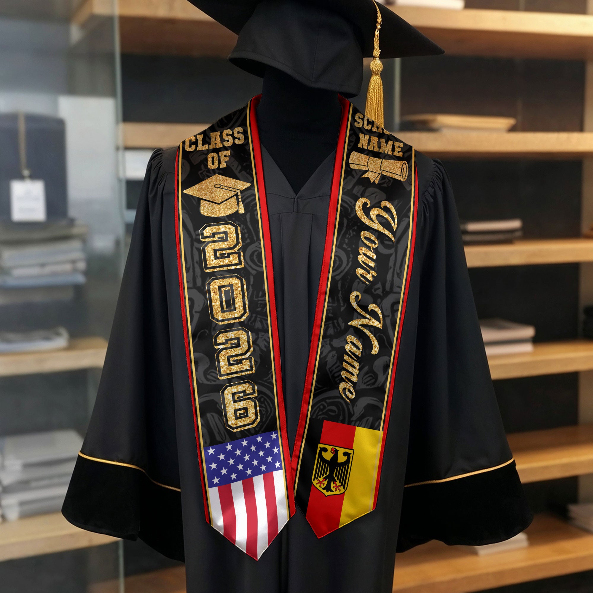 German Flag Graduation Stole 2026, Germany Stole Sash, Custom Accent for Graduates