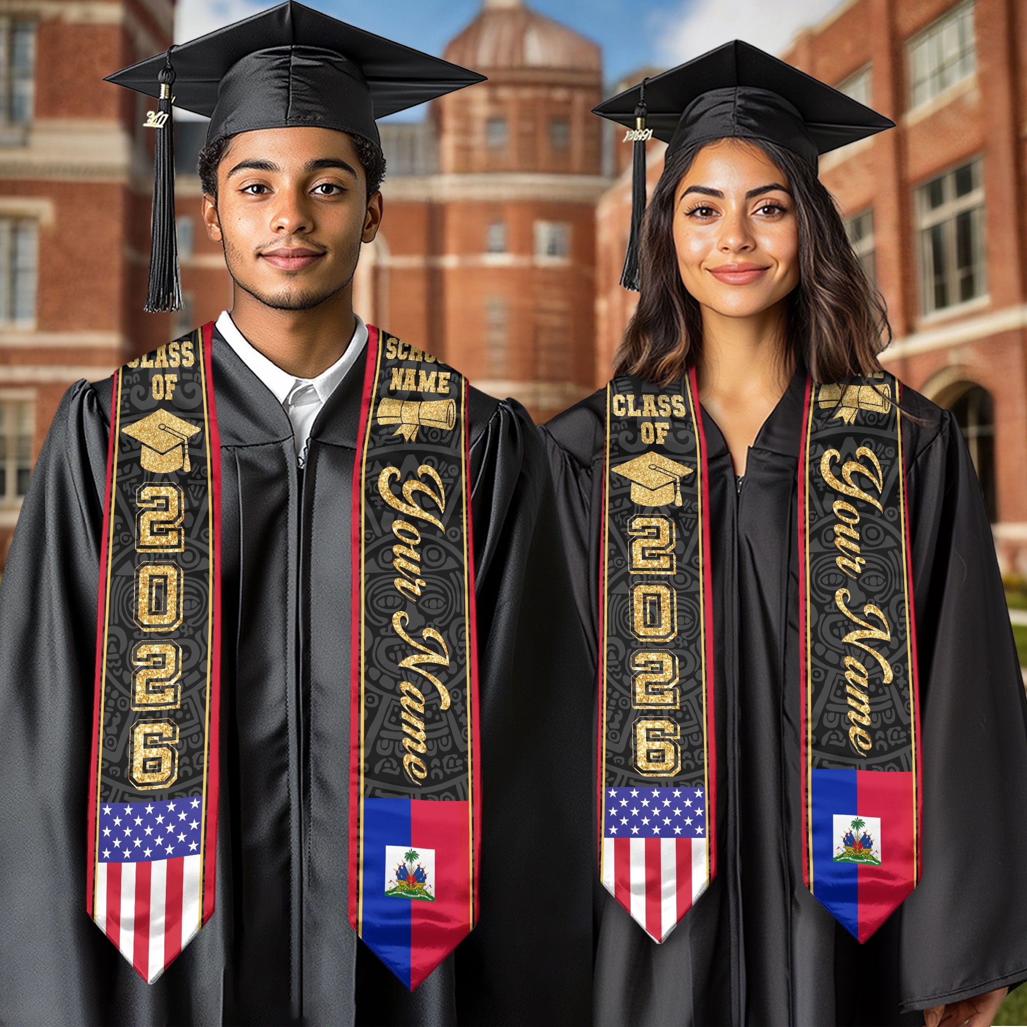 Haiti Graduation Stole 2026, Haitian Flag Sash Stole, Custom Choice Graduation Sash