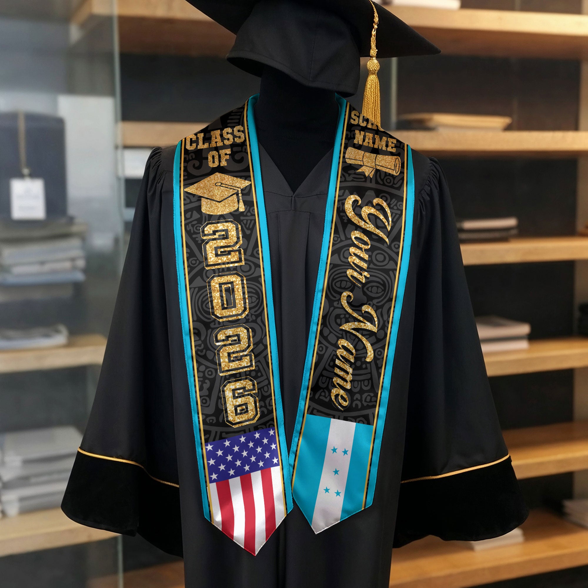 Honduras Graduation Stole 2026, Honduran Flag Stole Sash, Tailored Detail for 2026