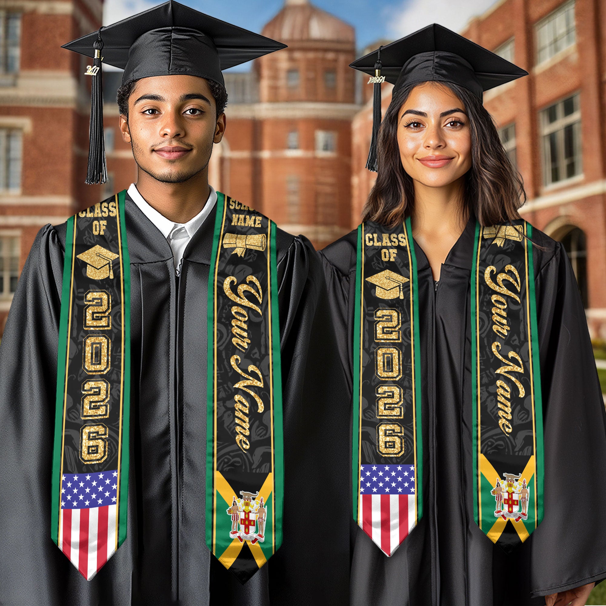 Jamaica Graduation Stole 2026, Jamaican Flag Stole Sash, Tailored Detail for 2026