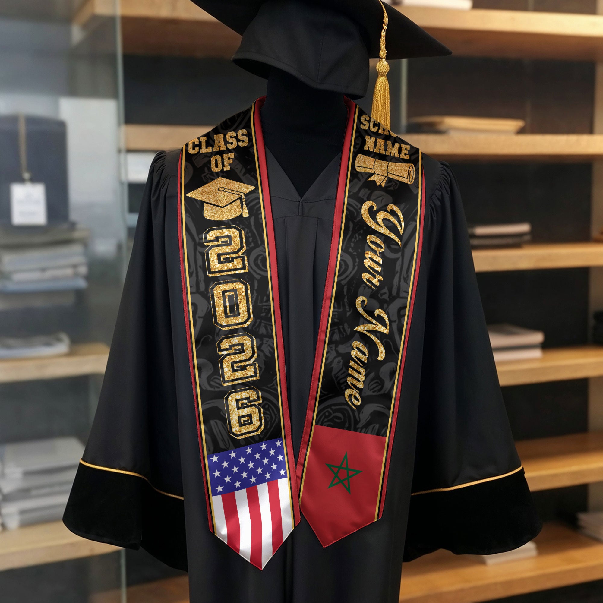 Morocco Graduation Stole 2026, Moroccan Flag Stole Sash, Tailored Detail for 2026