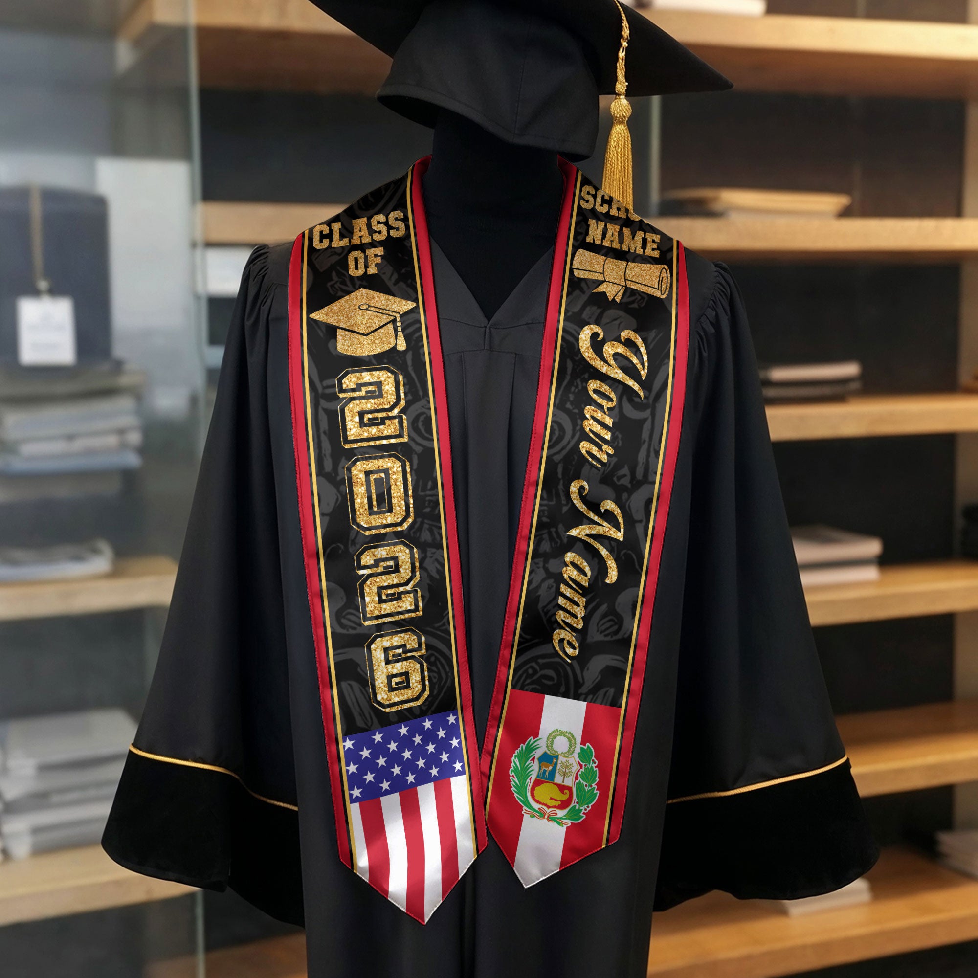 Peru Graduation Stole 2026, Peruvian Flag Stole Sash, Tailored Detail for 2026