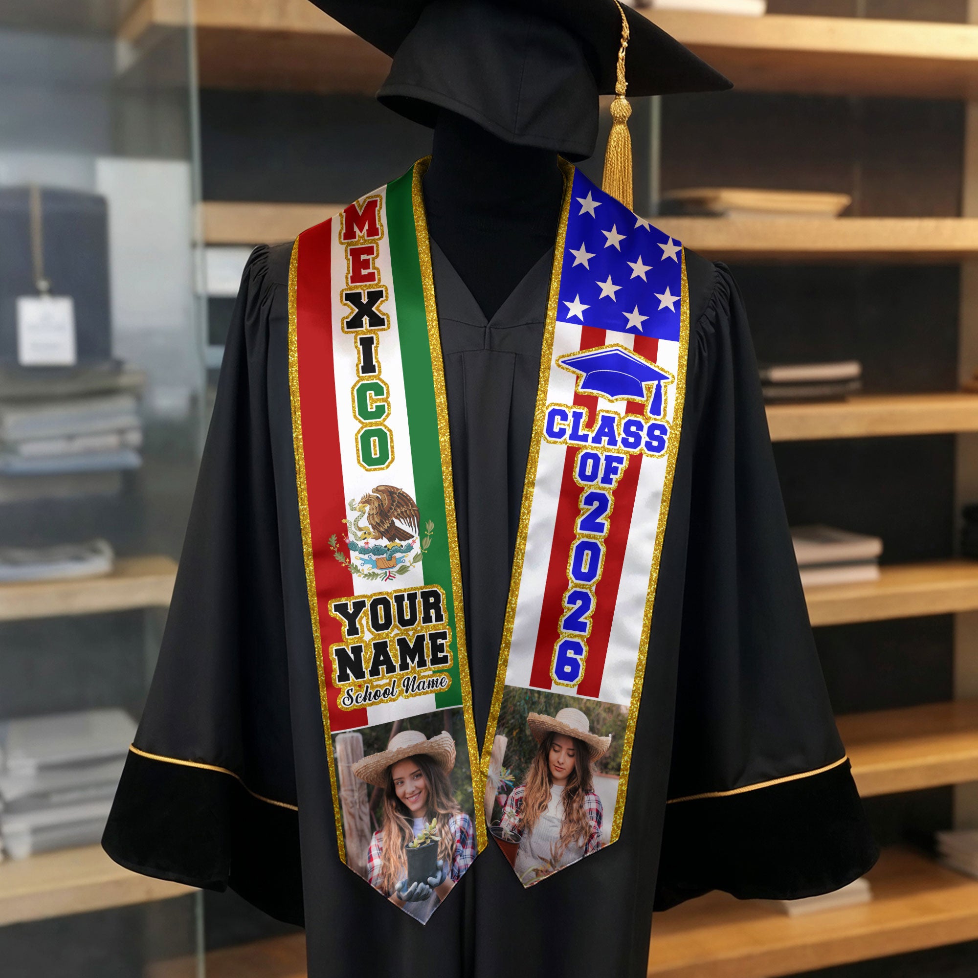 2026 Mexican Flag Stole for Graduation, Mexico Graduation Sash, Personal Detail Option