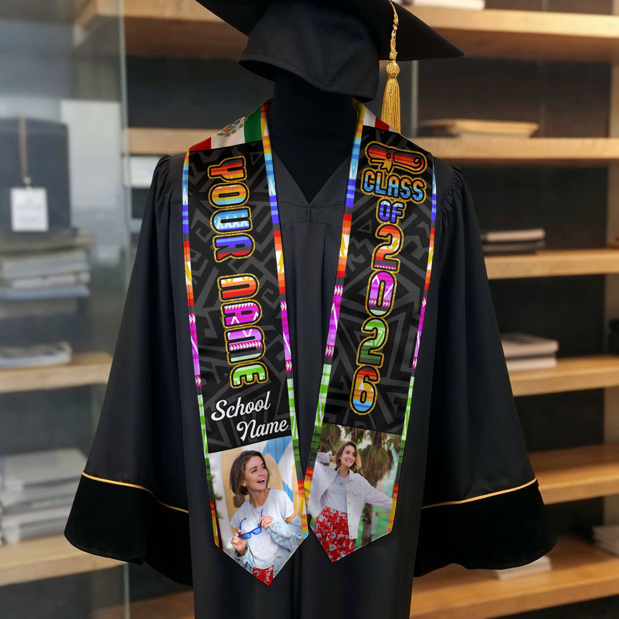 Mexico Graduation Sash 2026, Mexican Flag Stole, Optional Name Detail for Proud Grads