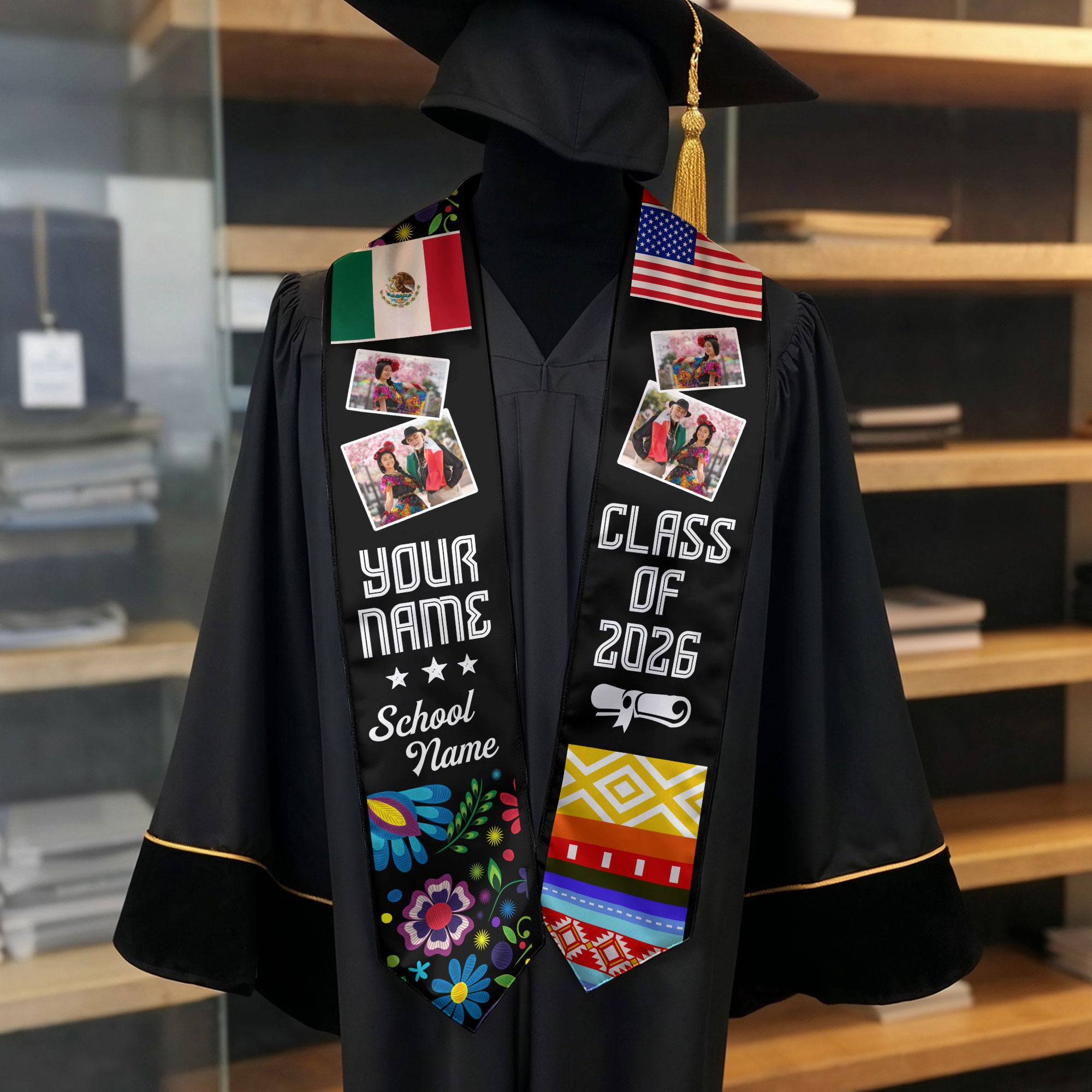 2026 Mexico Flag Graduation Sash, Mexican Stole for Grads, Custom Detail Option